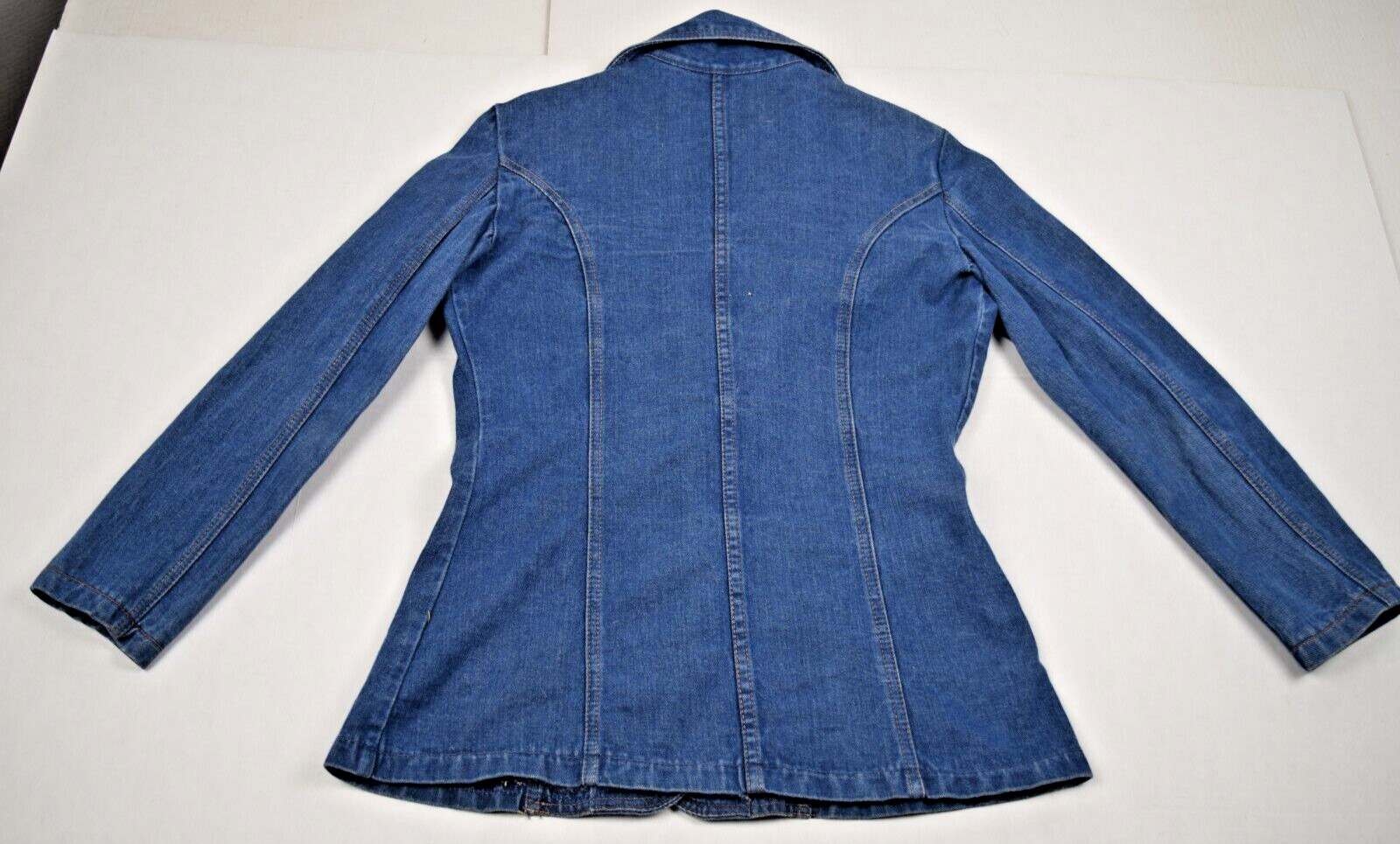 Denim Jacket VTG 70s French Militaires Equipements Leather Trim Fitted Sz S/M
