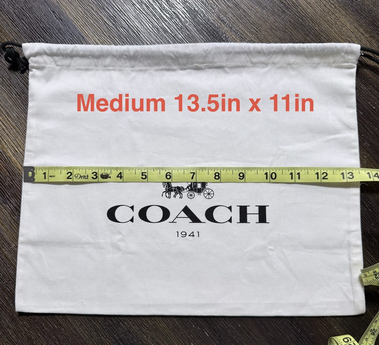 COACH 1941 Cotton Dust Bag with Logo in White and Black Medium 13.5in x 11in EUC