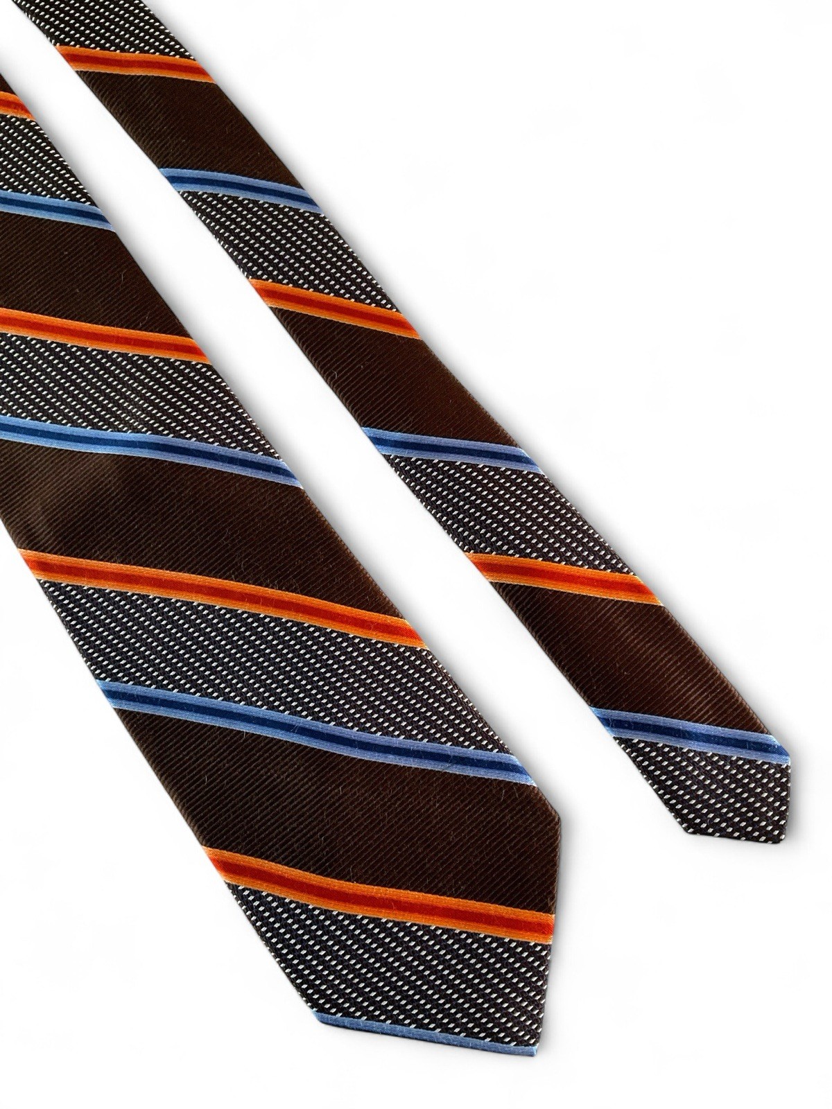 Robert Talbott Best Of Class Silk Tie Brown Orange Navy Blue Striped Hand Sewn