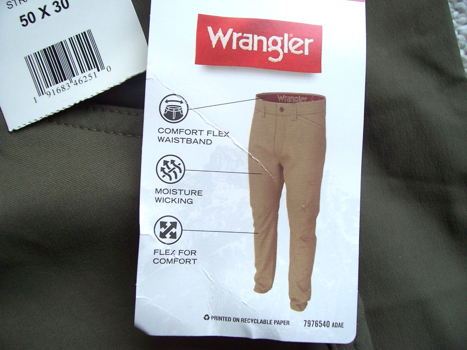 Wrangler Men’s Performance Cargo Pants Flex For Comfort Flex Waistband 50×30 New