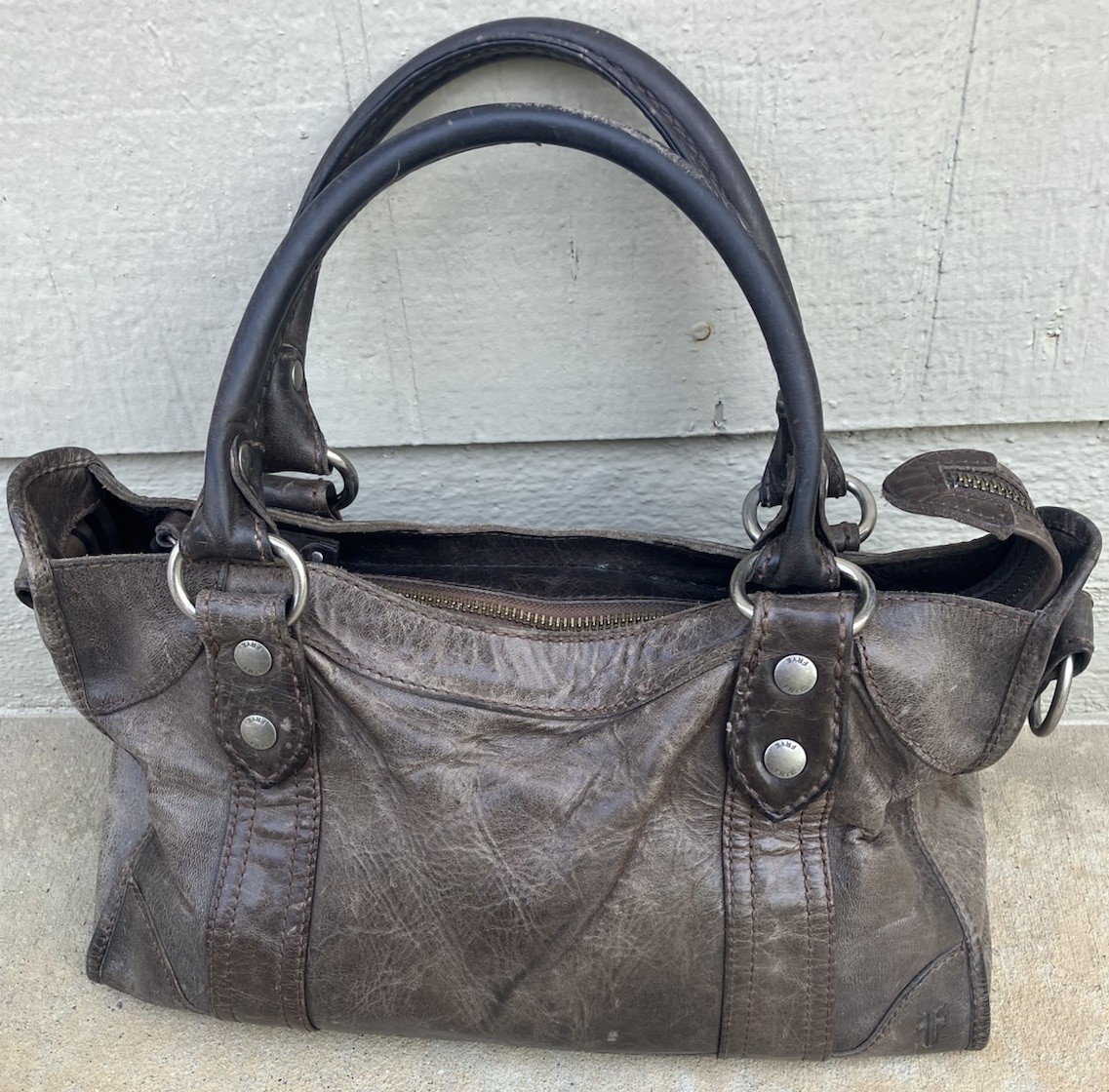 Frye Melissa Satchel Crossbody Shoulder Bag Slate Distressed Leather w/Dustbag