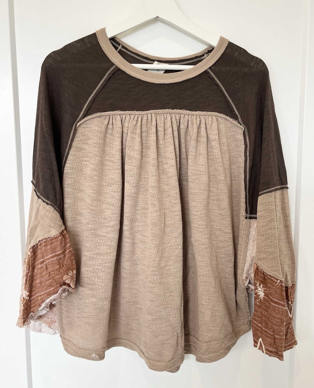 Free People Friday Fever Top Batwing Boho Festival Mixed Media Sleeve Size Small