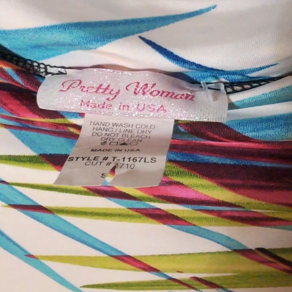 Pretty Woman Cold Shoulder Multicolored Top, Size Small, Polyester/Spandex Blend