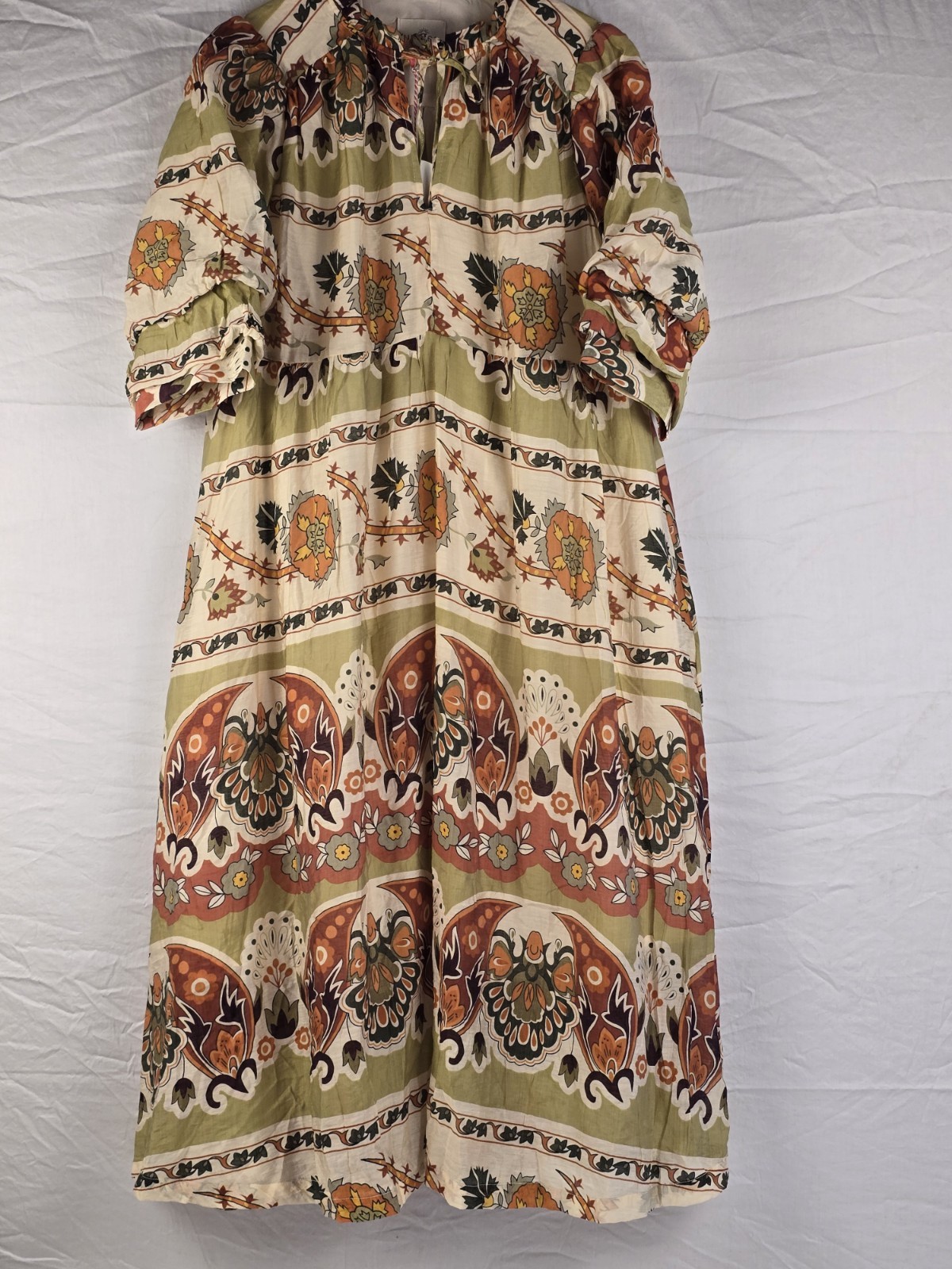 Umgee Multicolor Floral Tie Neck Ruffle Lined Woven Shift Midi Dress L