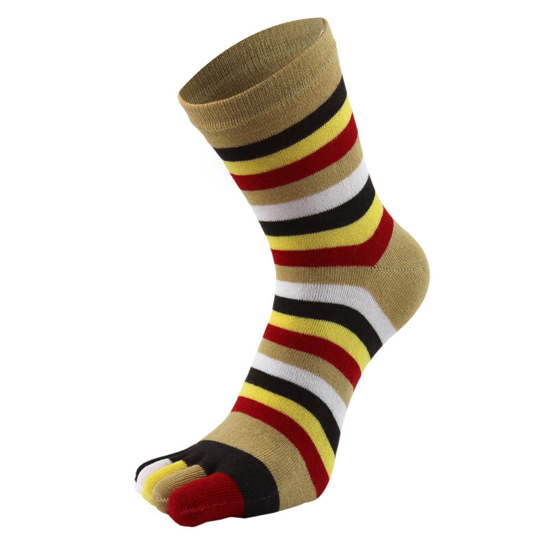 5 Pairs Women Five Finger Toe Socks Crew Sport Colors Causal Rainbow Striped 5-9