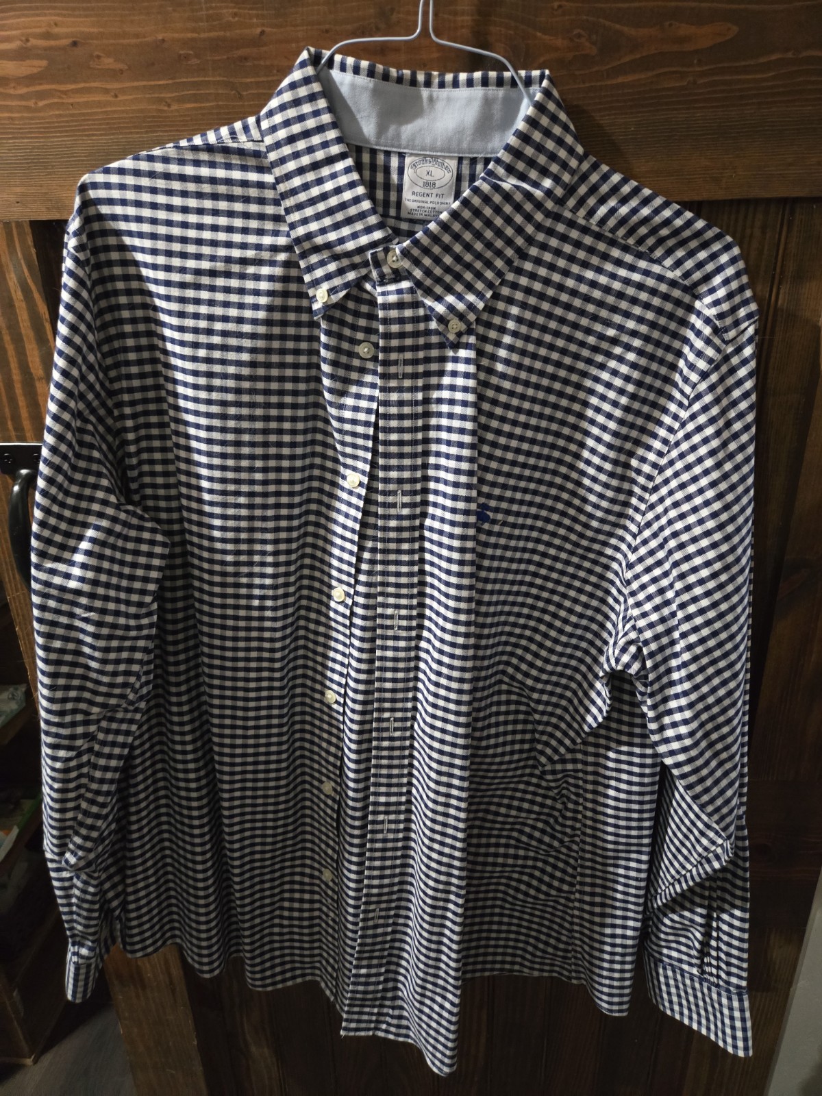 Brooks Brothers Gingham Button Down Mens XL Navy White Regent Fit Non-Iron
