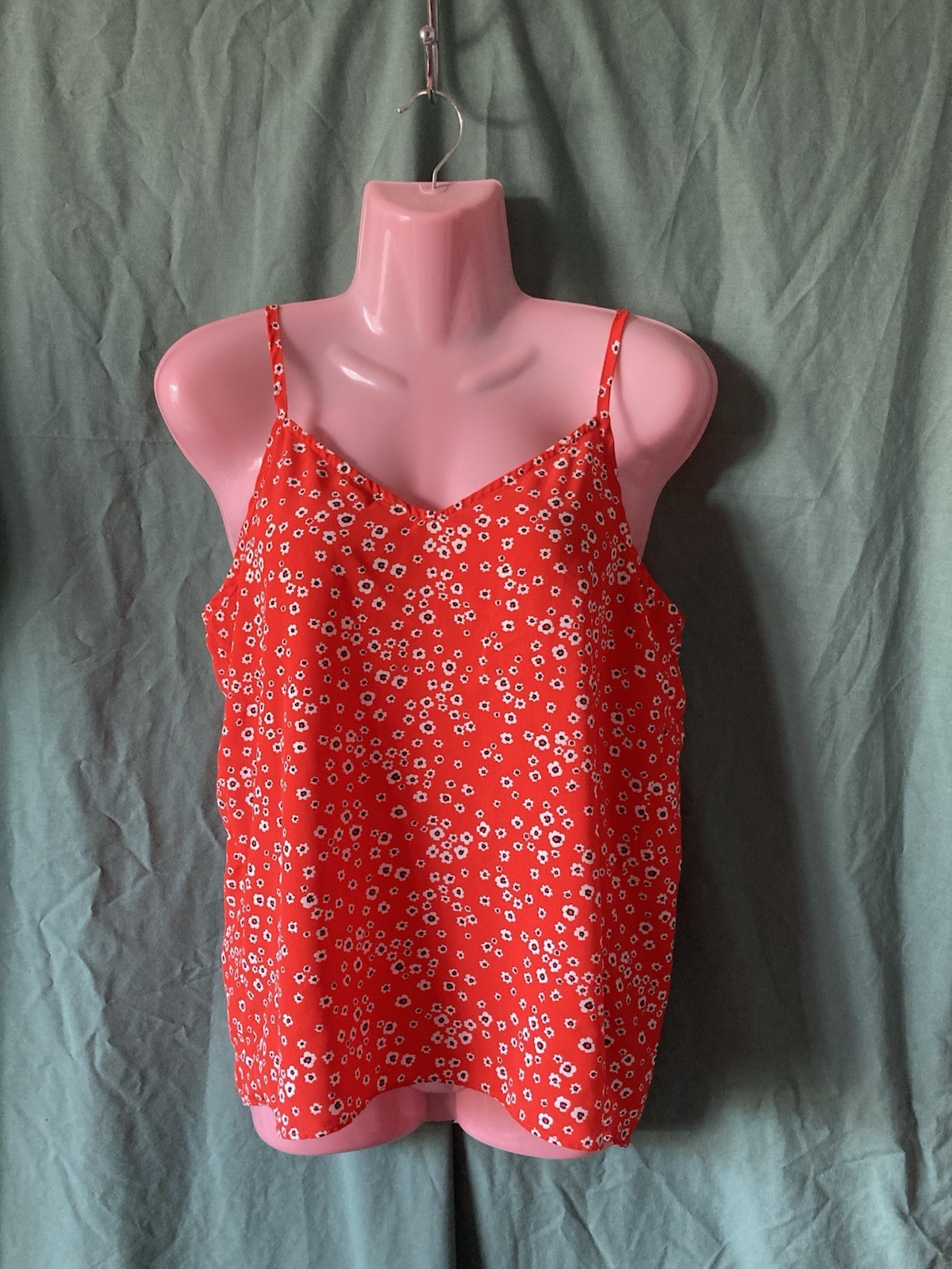 Ladies Set 2 Cami Tops Silky Black Pink Rose / Red White Floral Size 10 BNWOT