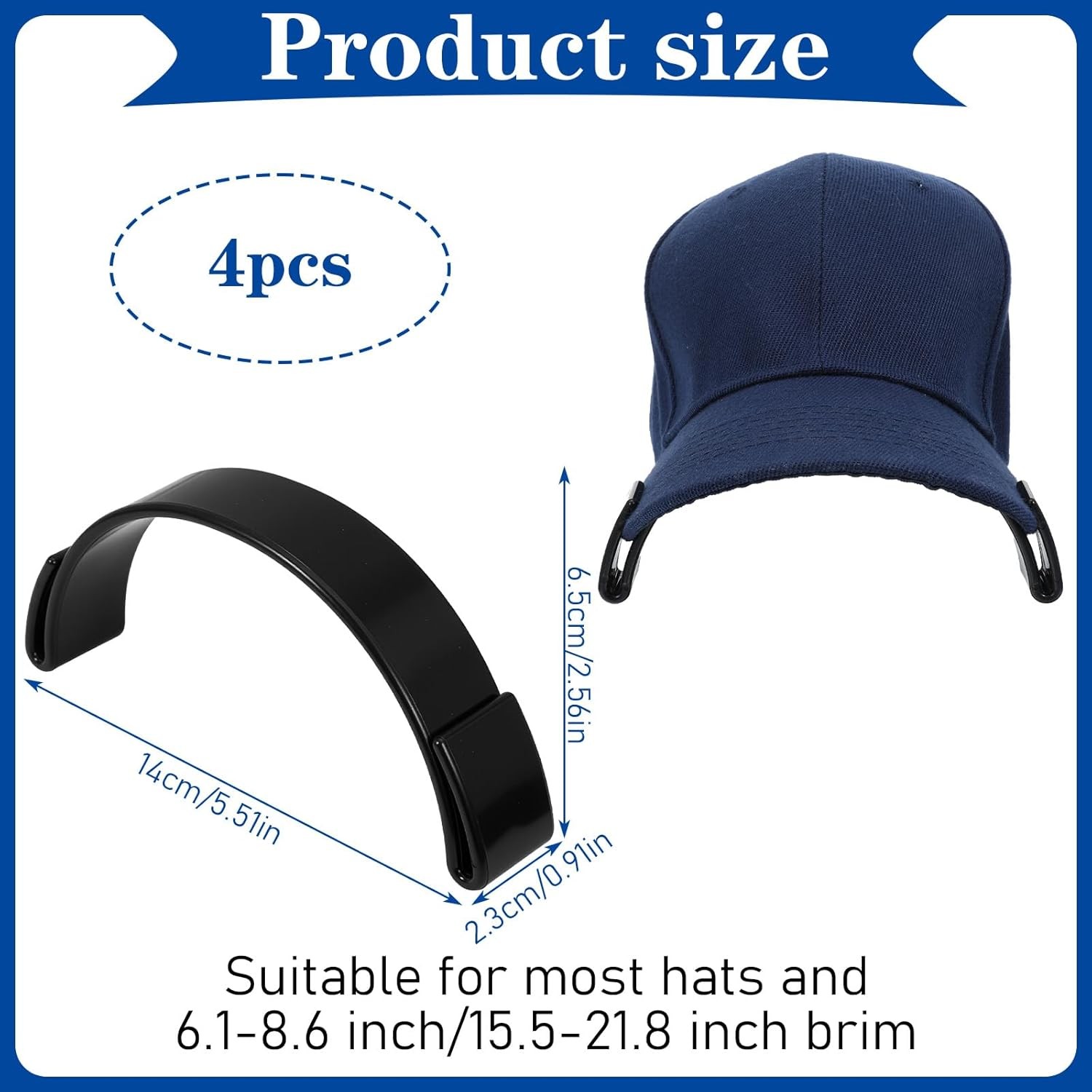 4pcs Hat Bender Curver Tool, Adjustable Baseball Cap Brim Shaper, Black