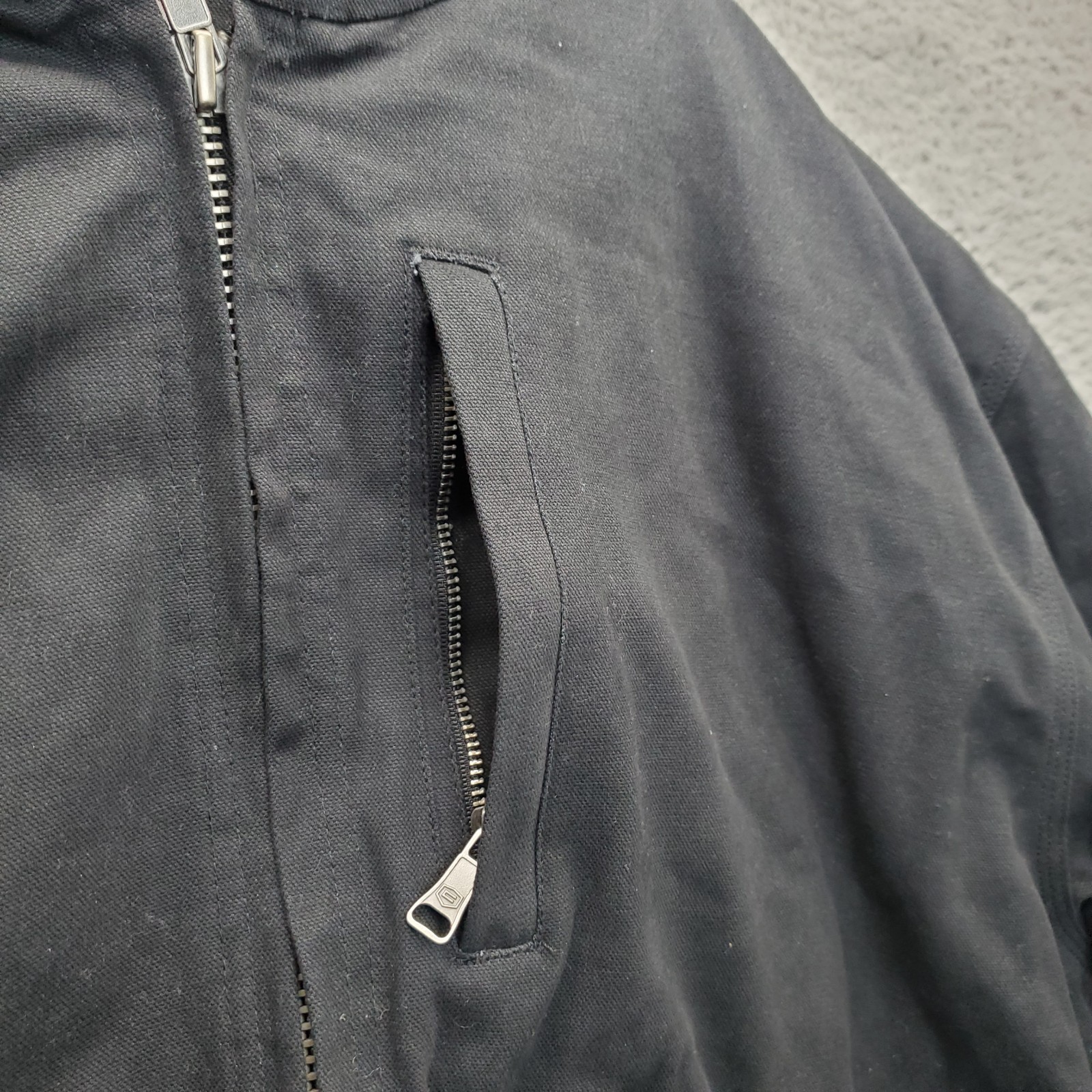 Craftsman Bomber Jacket Mens XXL Black Canvas Duck Hooded Quilted Lined Full Zip