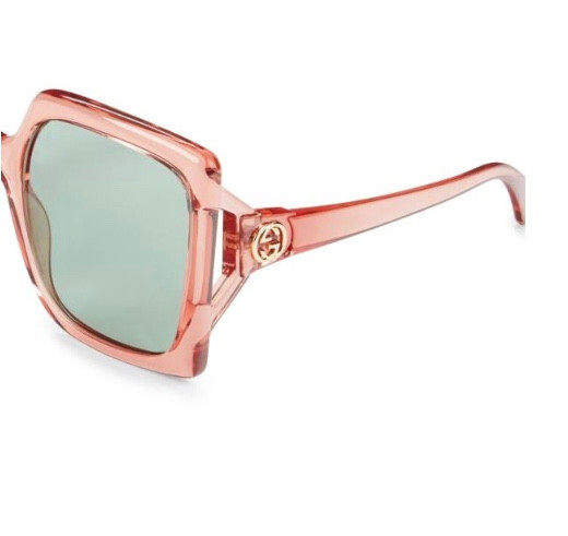 GUCCI Oversized 60mm Square Light-Injected PINK Frame Green Lens Sunglasses $450