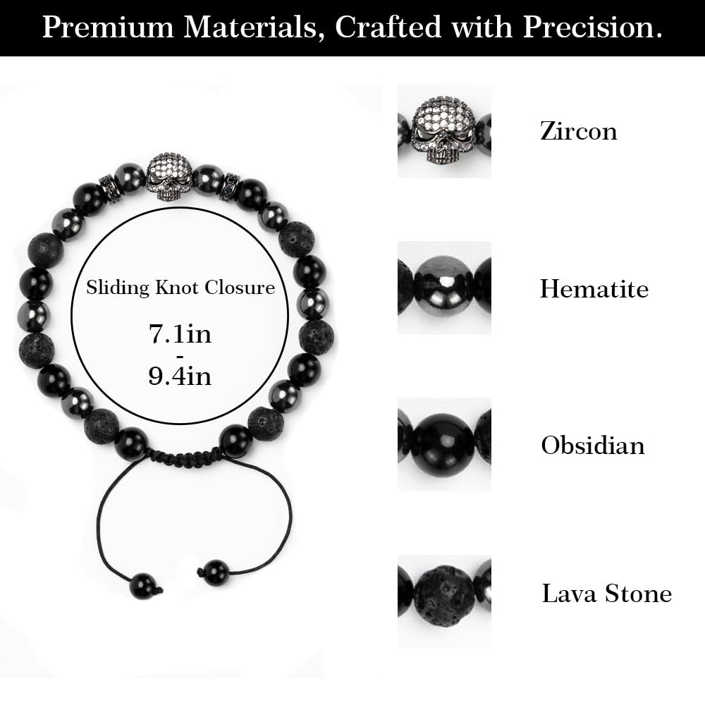 Crystery Men Hematite Beaded Bracelets, One Size, Black, Brown, Yellow, Grey