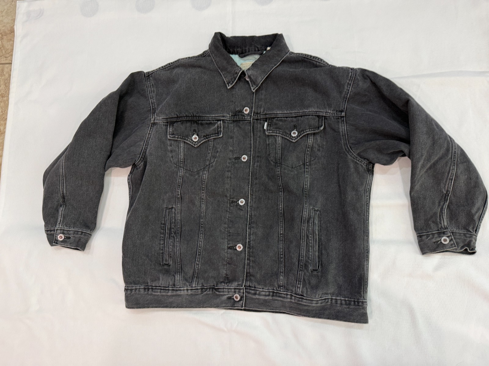 VTG 90s Levis SilverTab Mens Loose Fit Denim Trucker Jacket Washed Black XL