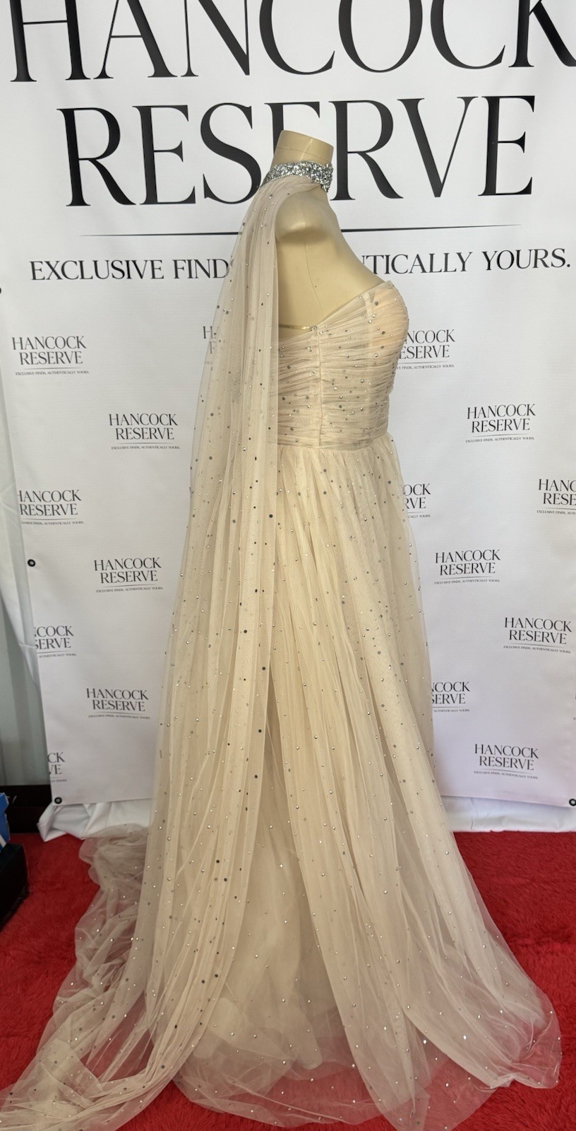 👑 Tarik Ediz “50764 Edmon Stone” Crystal Cape Gown – from J. Bolin Storage Unit