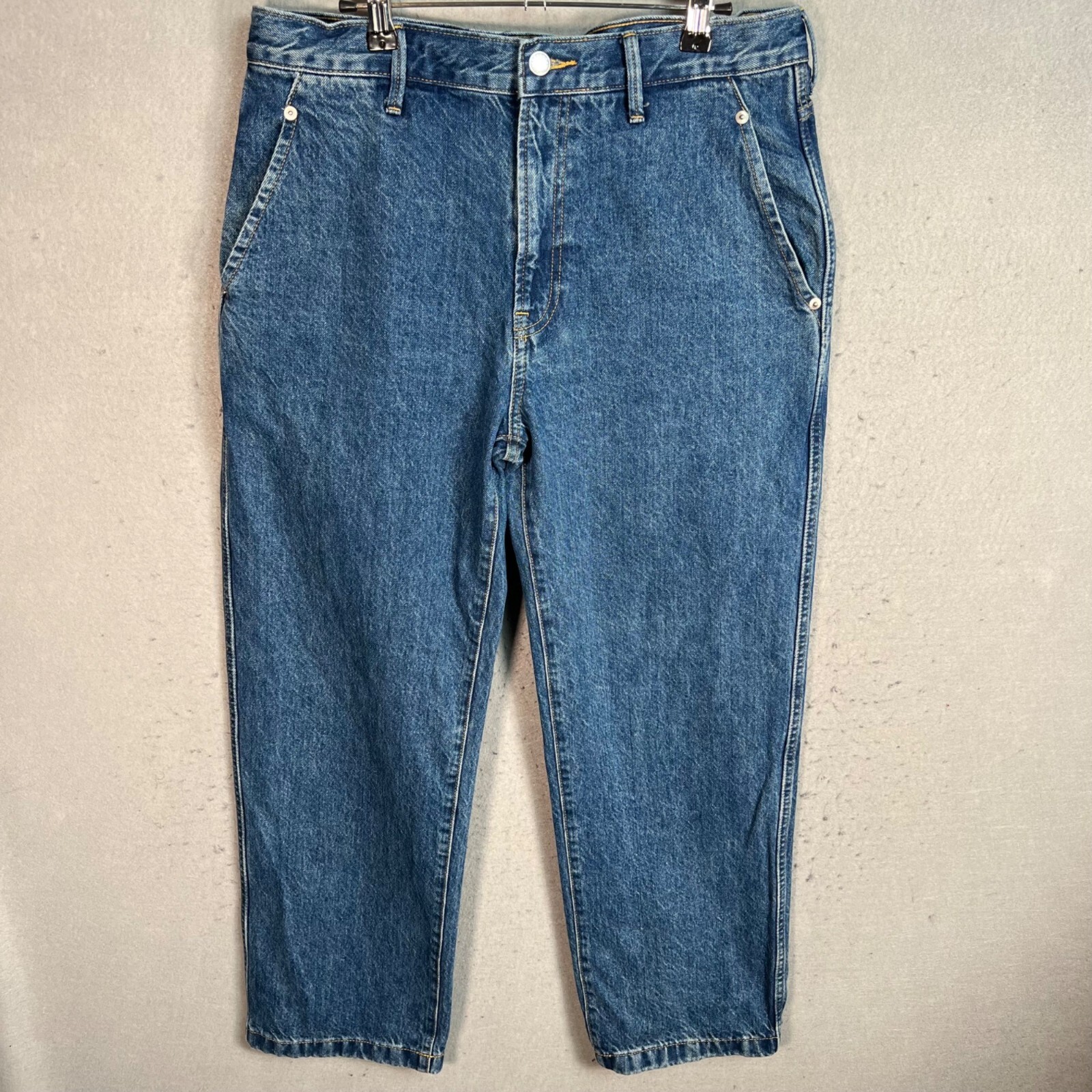 Everlane Buckle Back Womens 32 x 27 High-Waisted Straight Leg Blue Denim Jeans