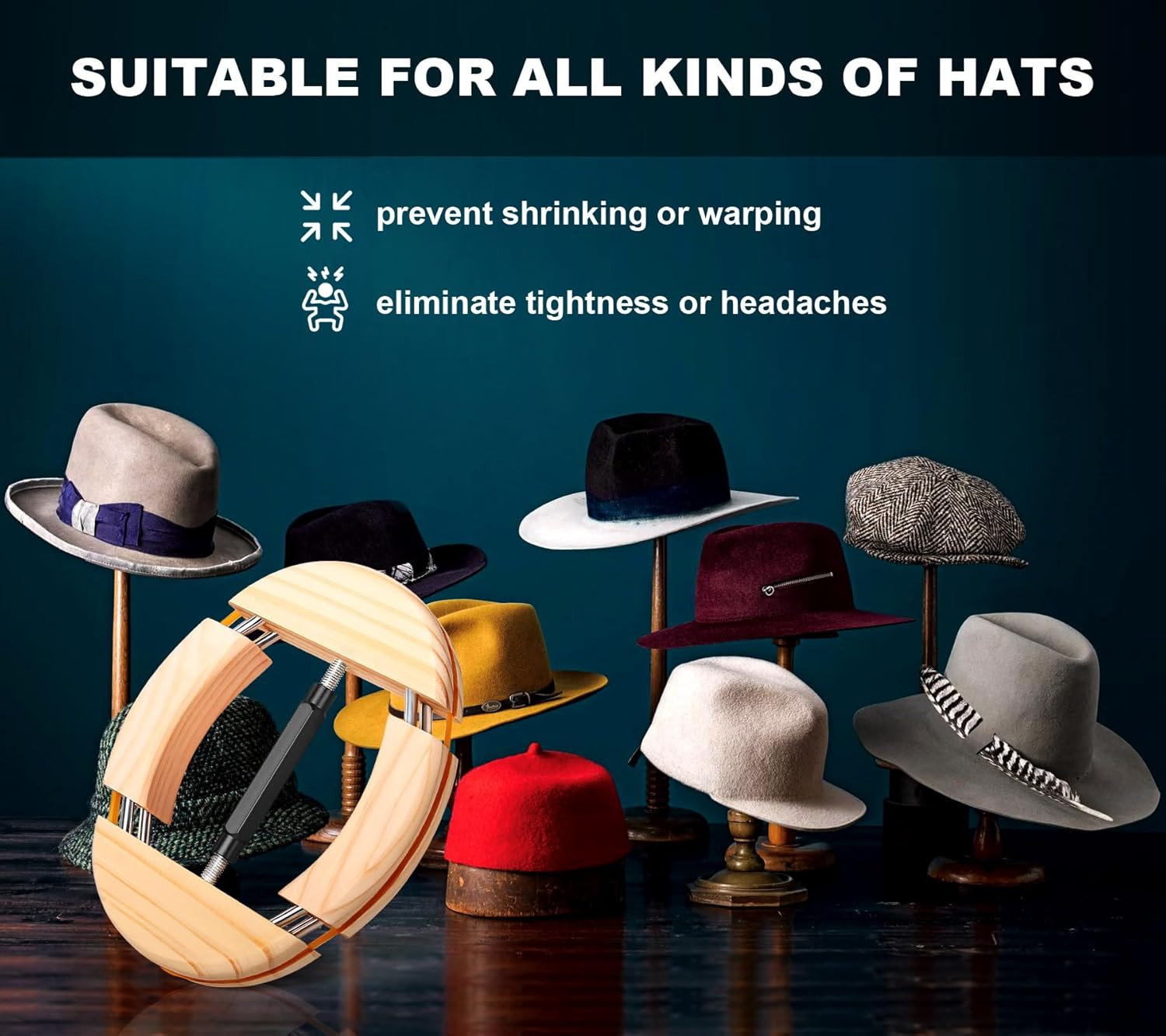 Hat Stretcher 4 Way, Hat Stretcher for Fitted Hats Size 6 7/8 to 8 1/2, Hat Jack