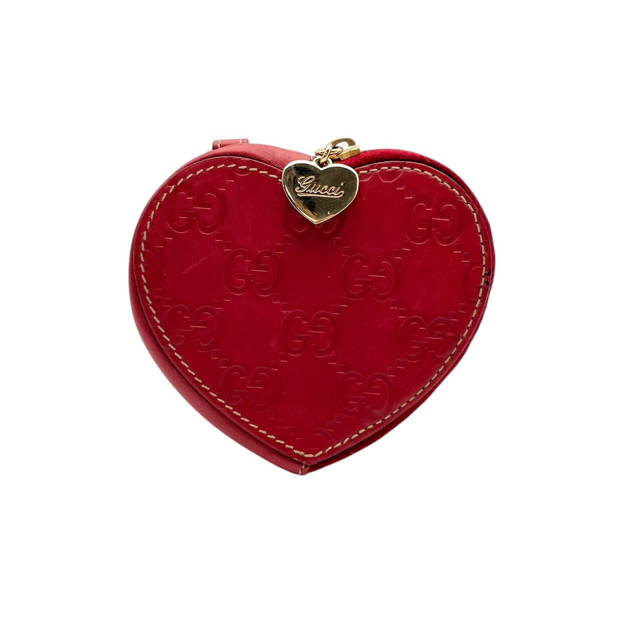 Authentic GUCCI Lovely Heart Guccissima Leather Coin Case Red Compact Purse