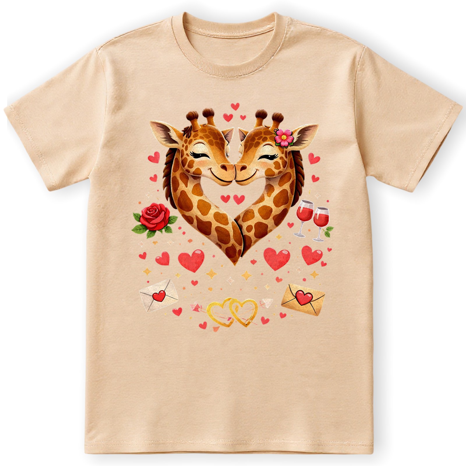 Cute Giraffe Couple T-Shirt Heart Love Valentine Day Animal Lover Gift Tee