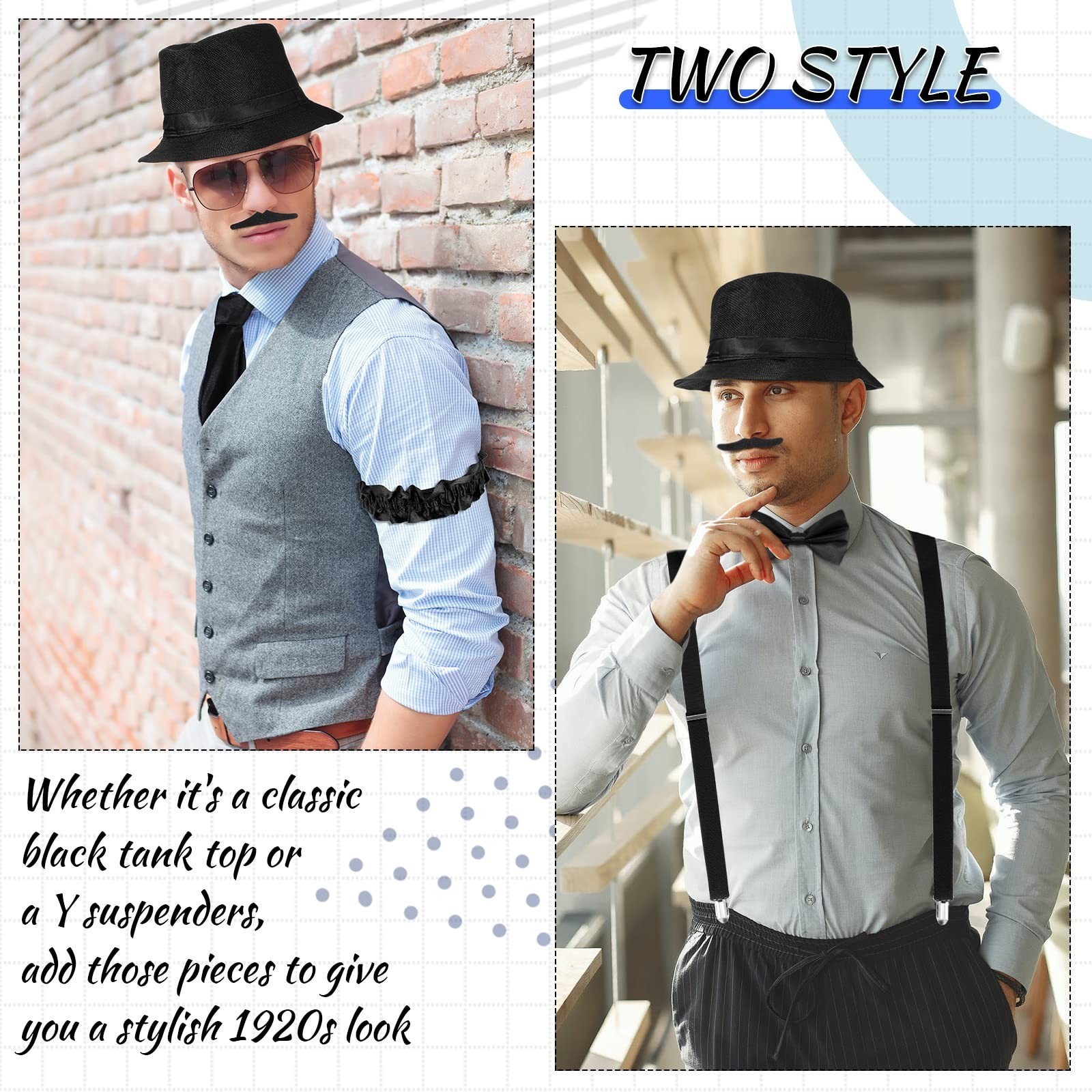 1920s Mens Costume Accessories Gatsby Set with Hat, Bow Tie, Pocket Watch, Su…