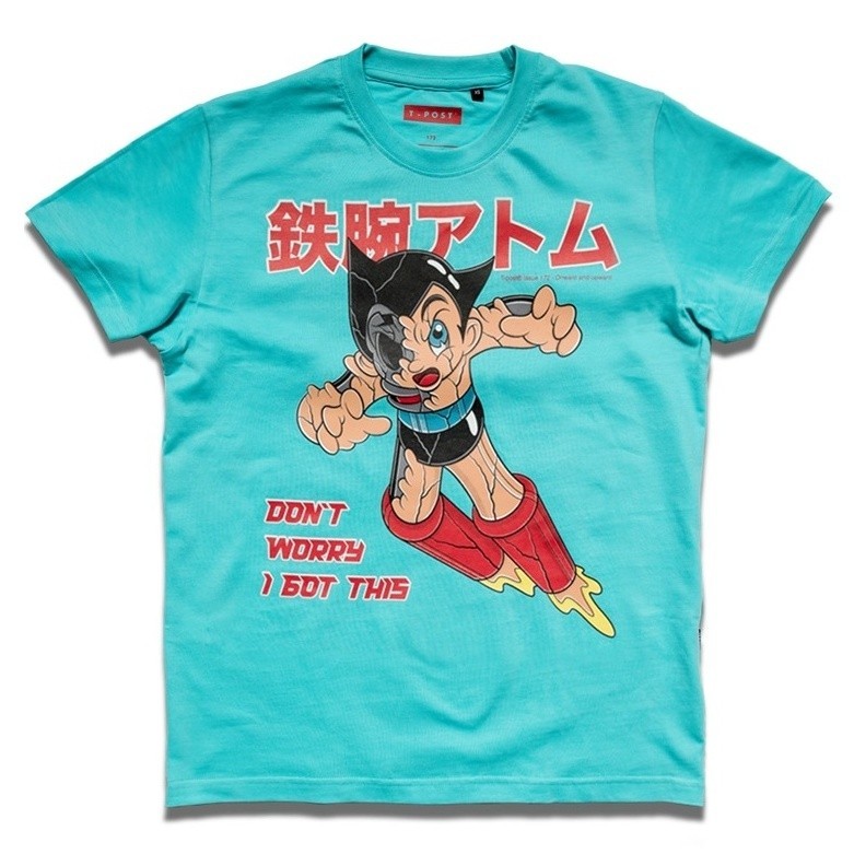 mint unworn T-Post #172 Astro Boy Onward And Upward Blue Graphic T-Shirt Tee Top