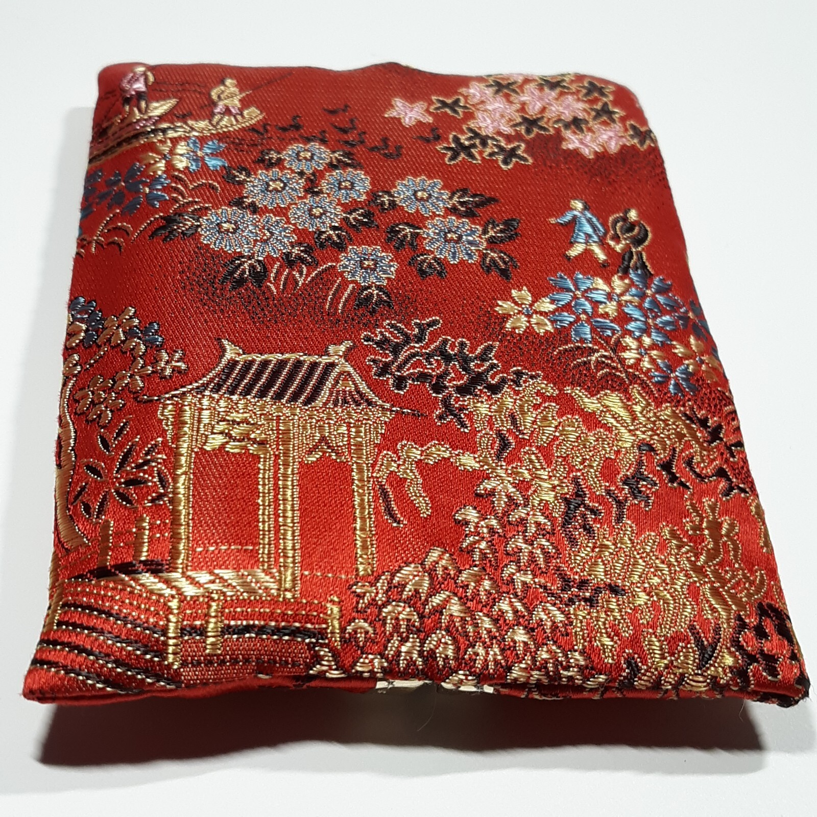 VINTAGE COSMETIC PURSE ACCESSORY SET RED SILK ORIENTAL PRINT + Lipstick Holder