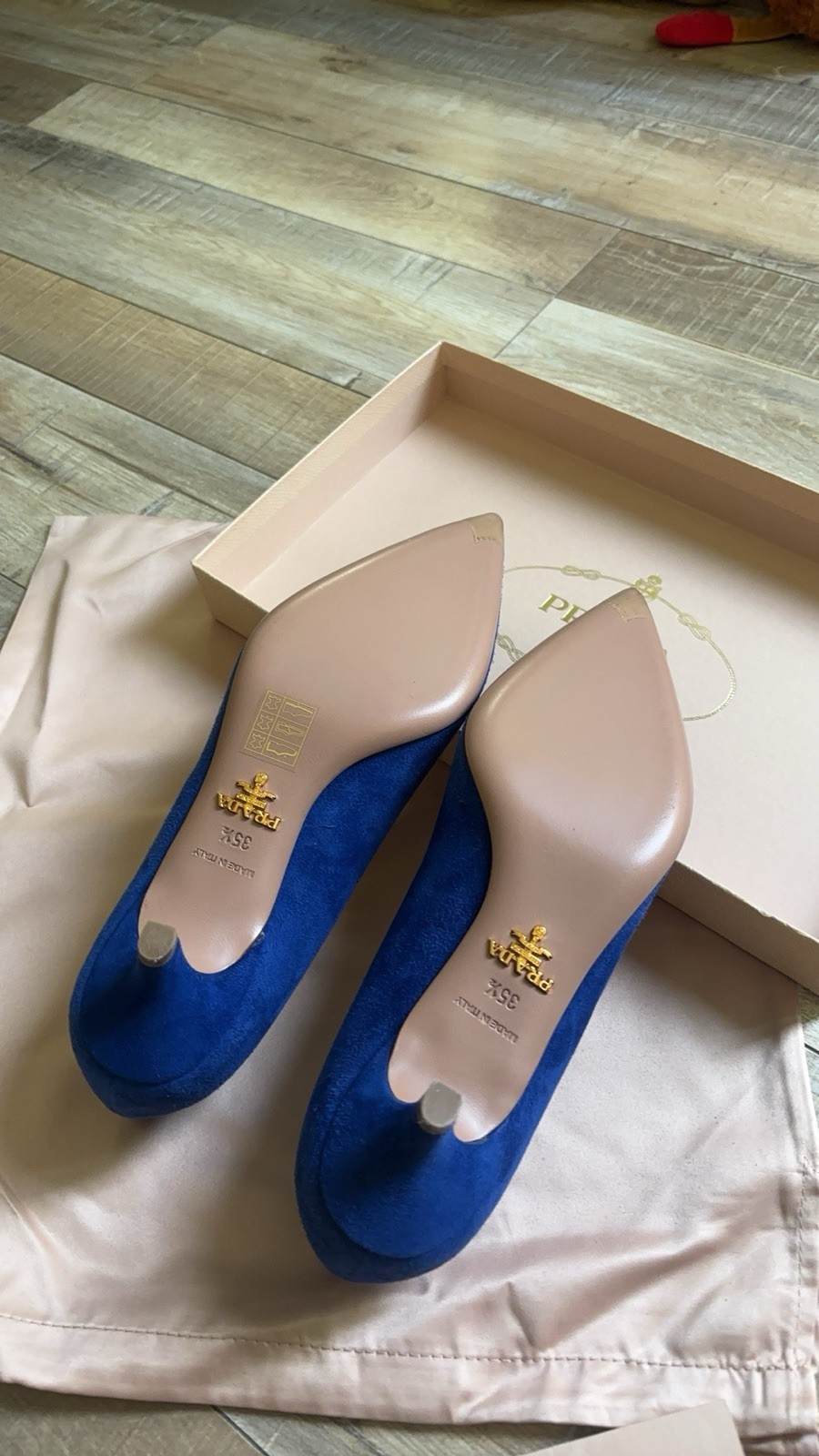 PRADA Kitten Heels Blue Suede Goatskin Size 35.5 NWT Calzature Donna