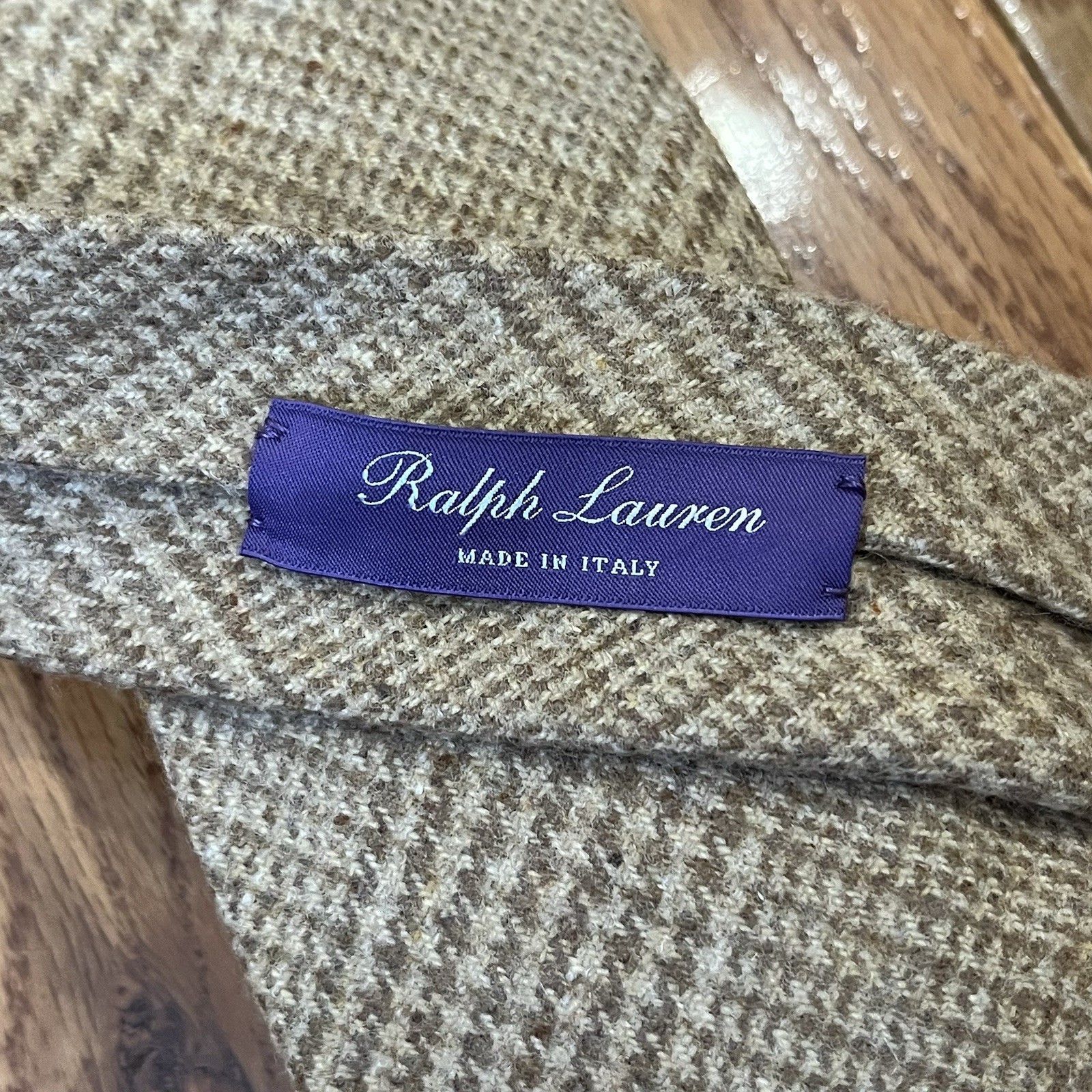Ralph Lauren Purple Label Tie Glen Plaid Wool Neck Tie Hand Rolled Italy Made
