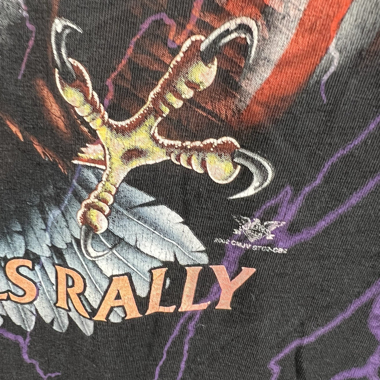 Vintage Sturgis Shirt Mens Large Black Purple Lightning Wolf Biker Rally AOP