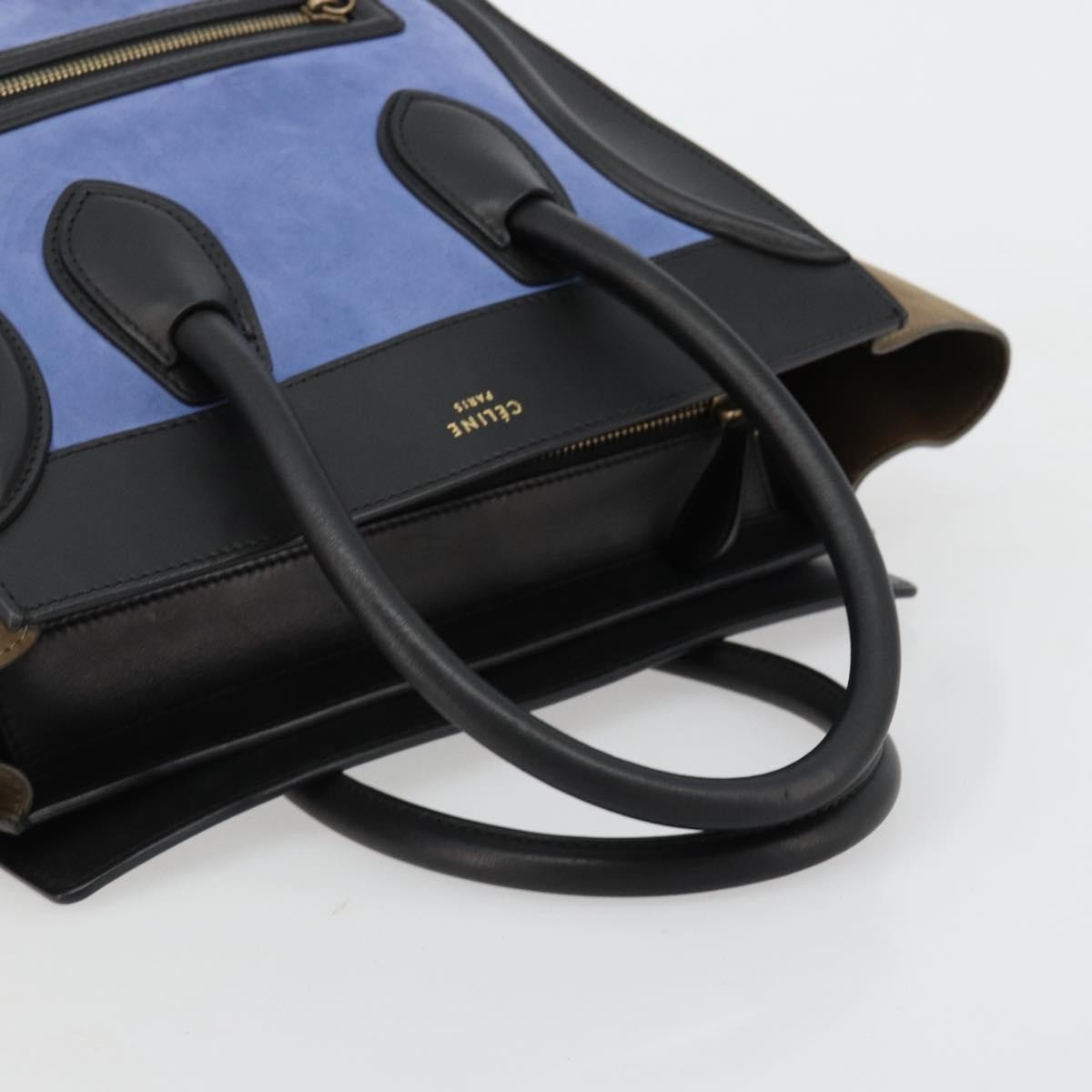 CELINE Luggage Mini Shopper Hand Bag Suede Light Blue Gold Auth ep14637A