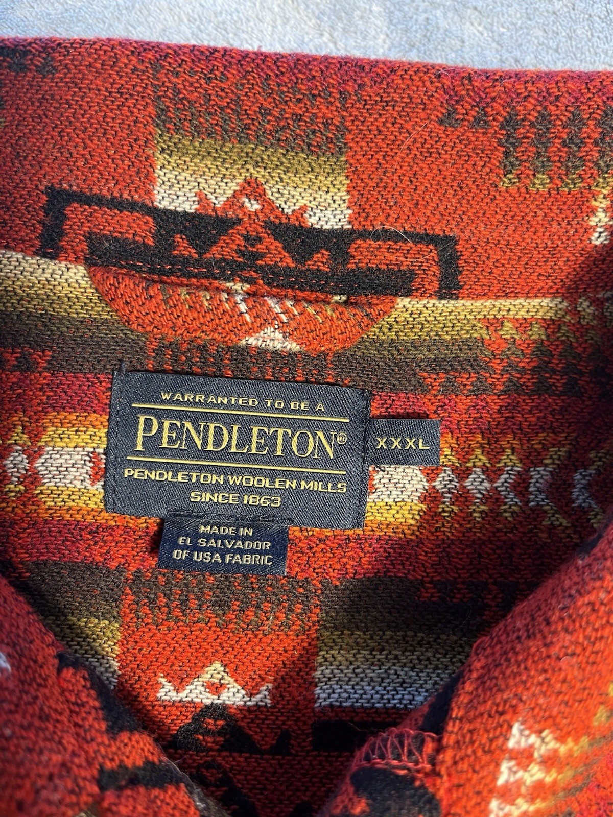 Pendleton Chief Joseph XXXL Wool Blend Button-Up Red Geometric Pockets