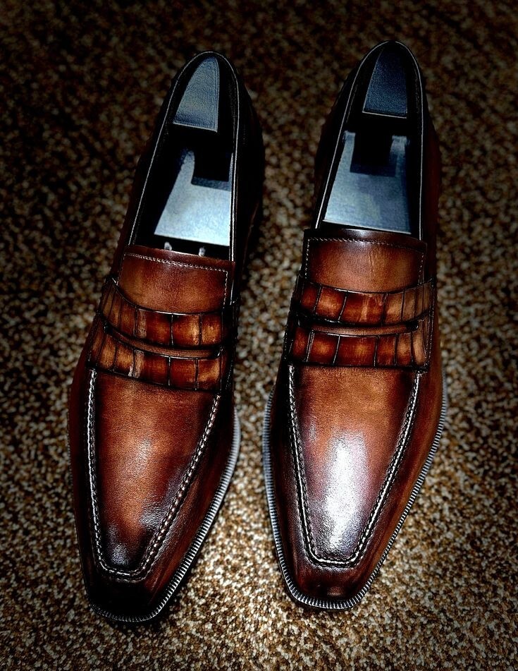 Handmade Burnish Brown Moccasins, Mens Slip Ons Dress Shoes, Formal Office Shoe