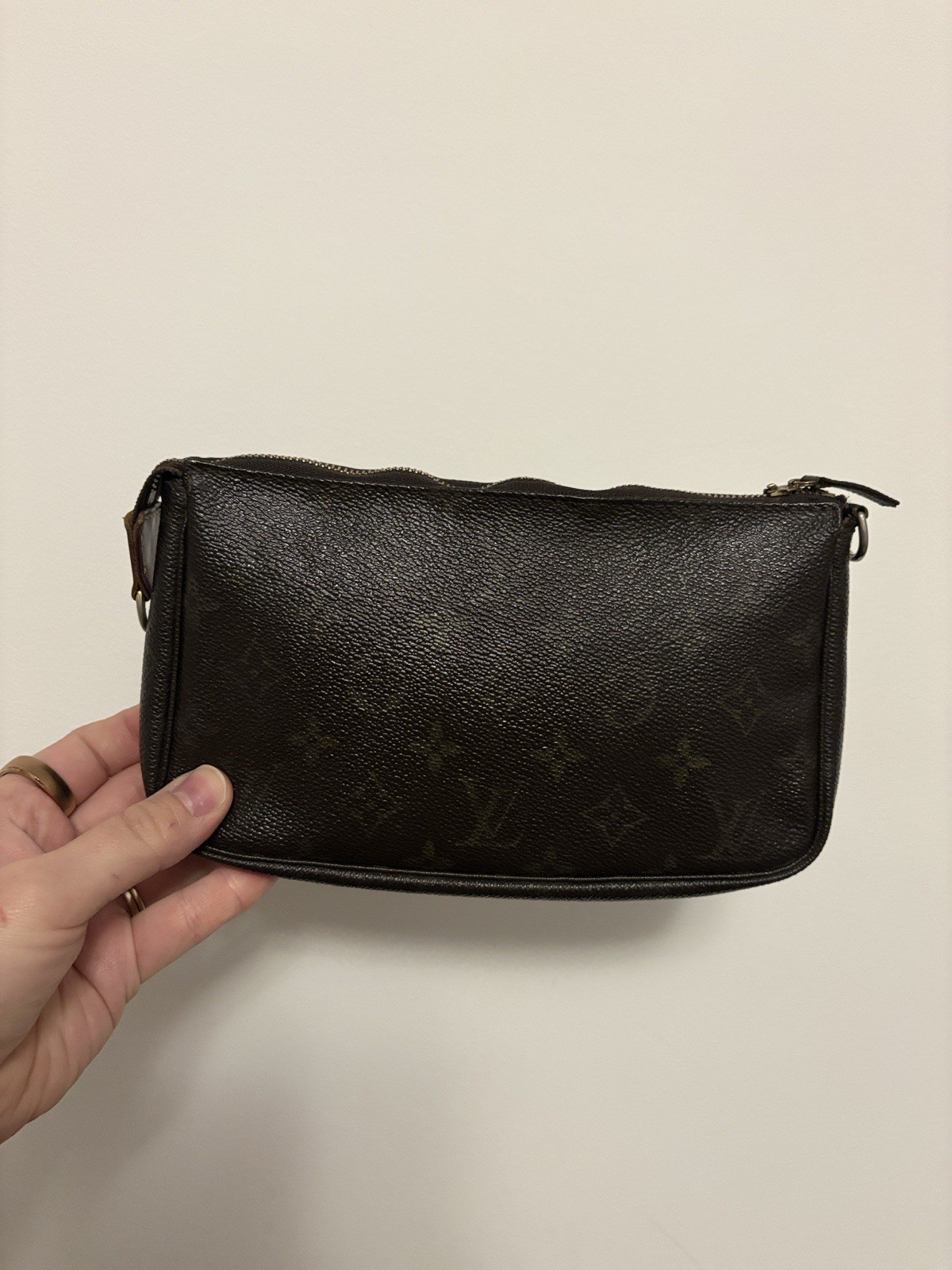 Louis Vuitton Monogram Pochette Bag with COA, crossbody strap, and scarf