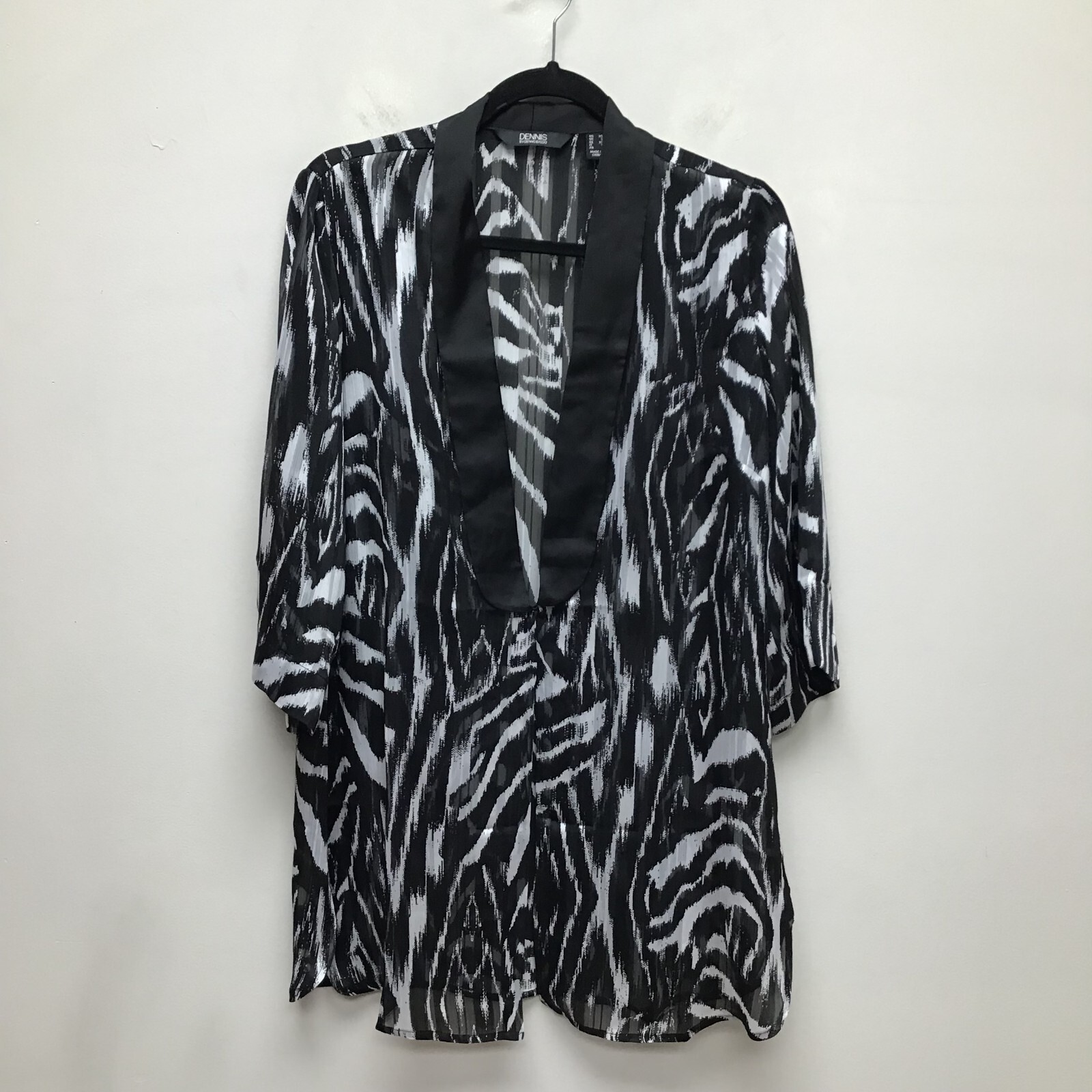 Dennis Basso Women Black White Printed Woven Open-Front Duster Blazer Top XS New