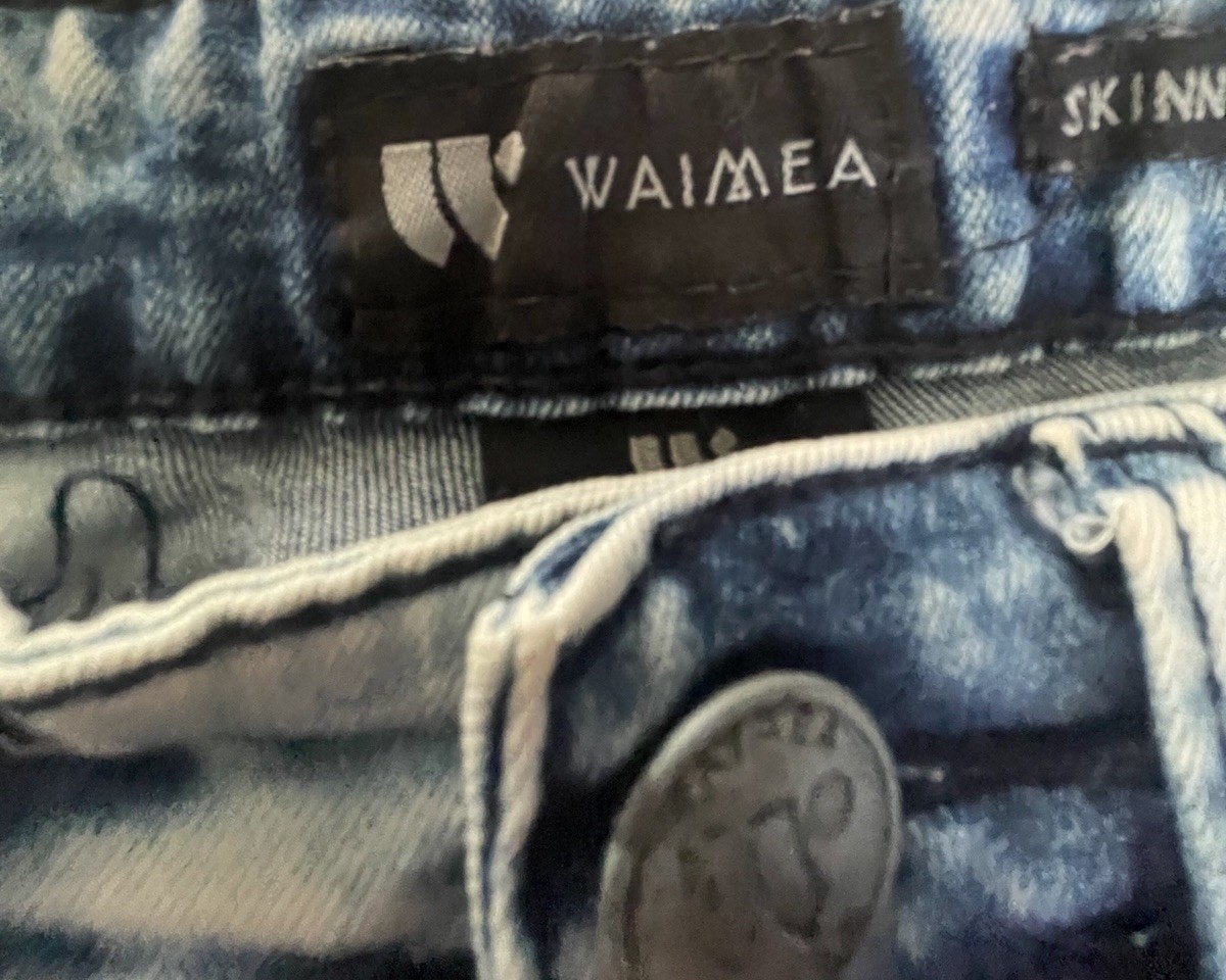 Waimea Men’s Stretch Skinny Denim Size 30 Acid Wash Moto Zipper Distressed Jeans
