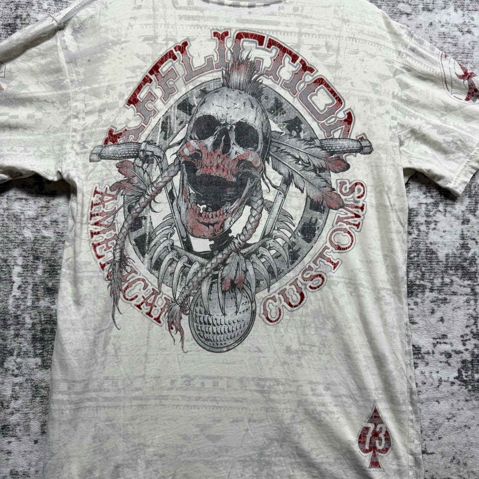 Vintage Y2K Affliction Mens M Live Fast American Custom Skull All Over Print