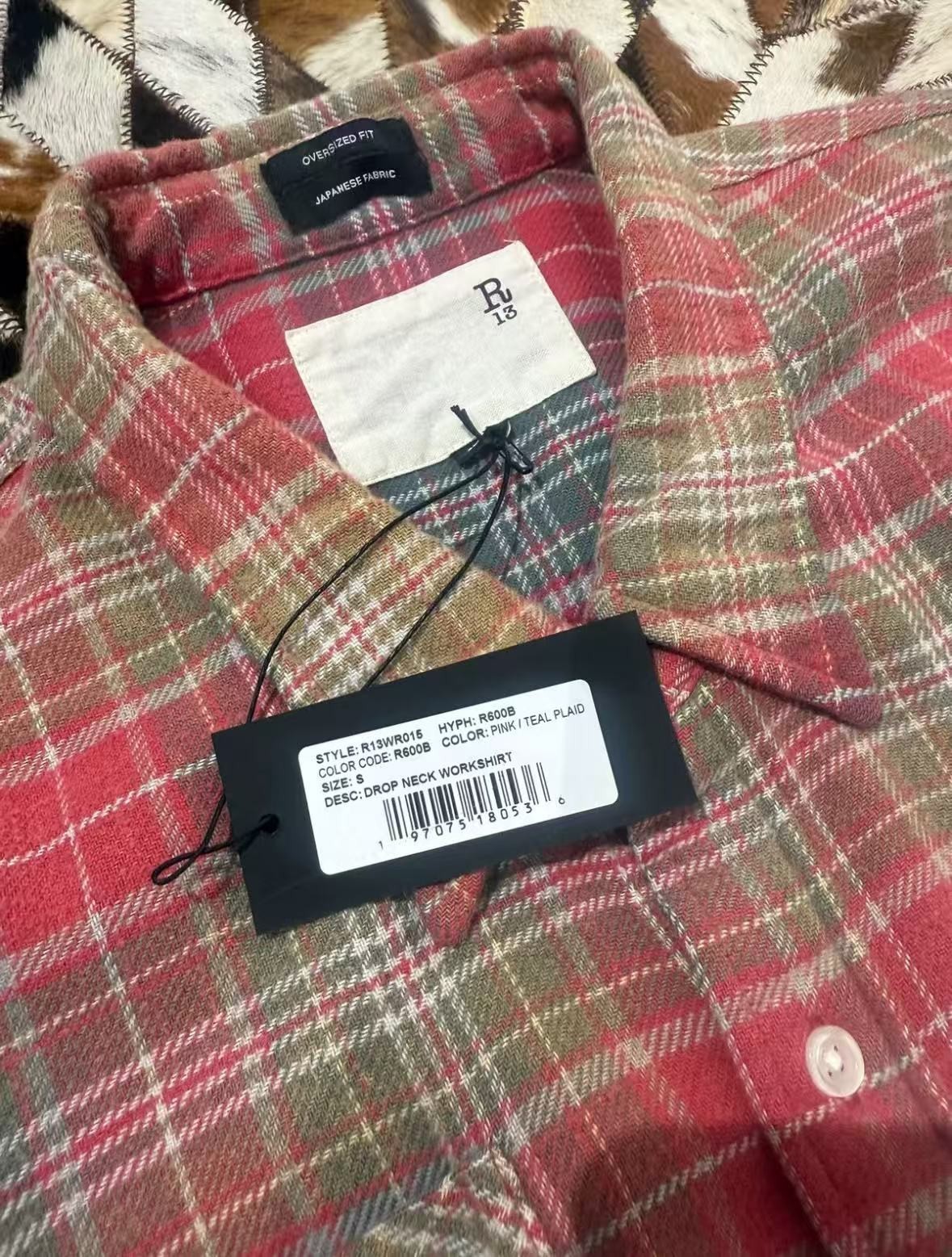 R13 DROP NECK WORKSHIRT Loose-shouldered Stylish Layered Classic Plaid Size S