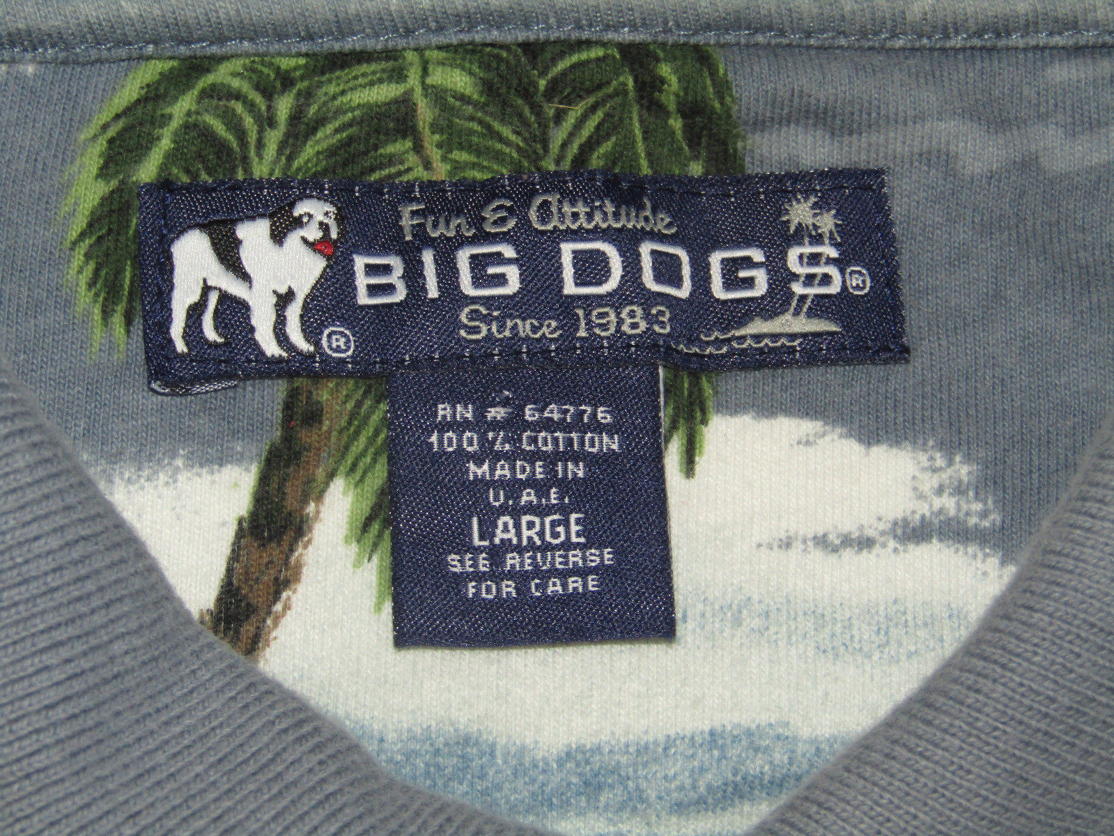 BIG DOG ALL OVER PRINT POLO SHIRT HAWAIIAN TROPICAL ISLAND WOODIE SURFER MENS L