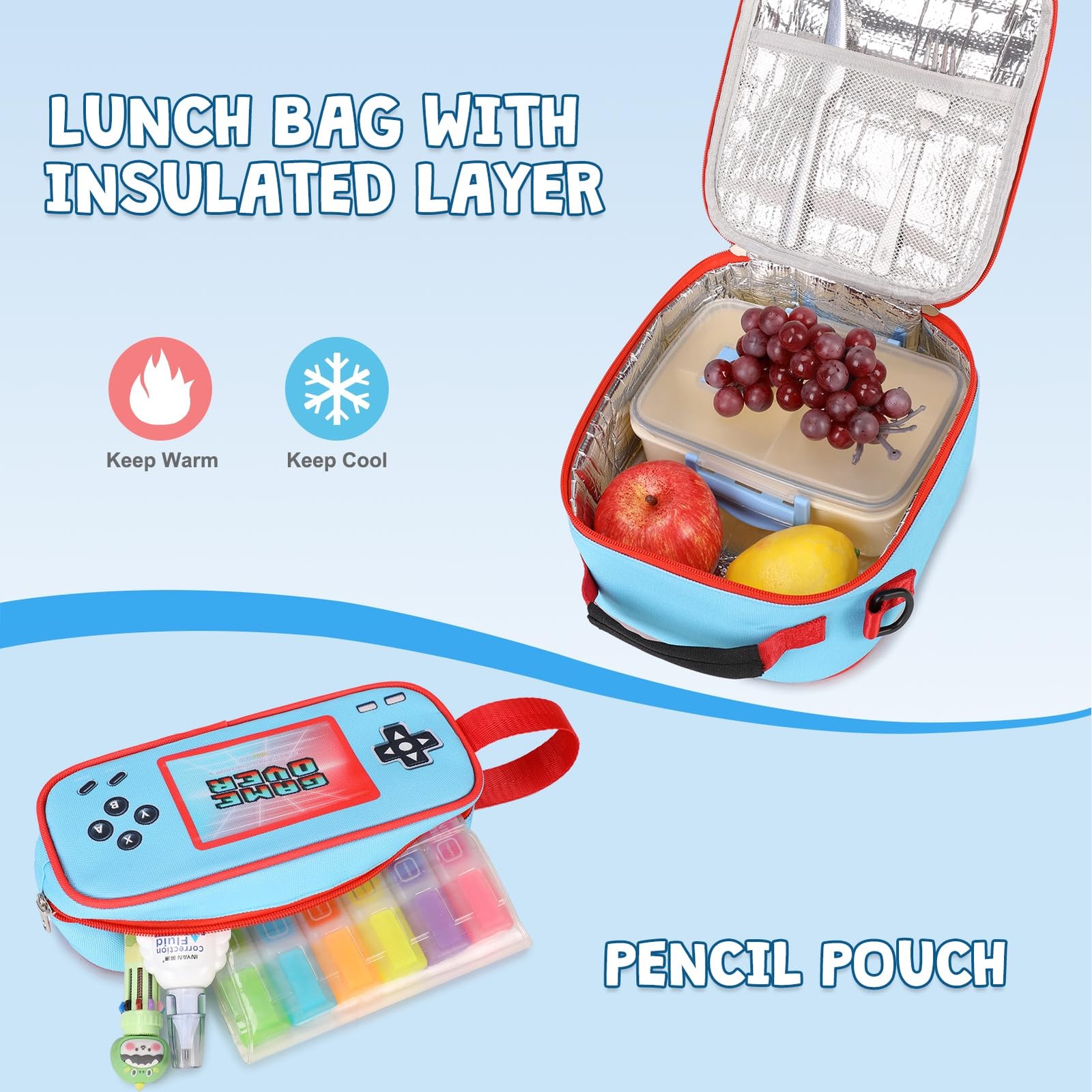 Gamer Backpack for Boys – Cool Luminous School Bag with Lunch Bag Pencil Case…