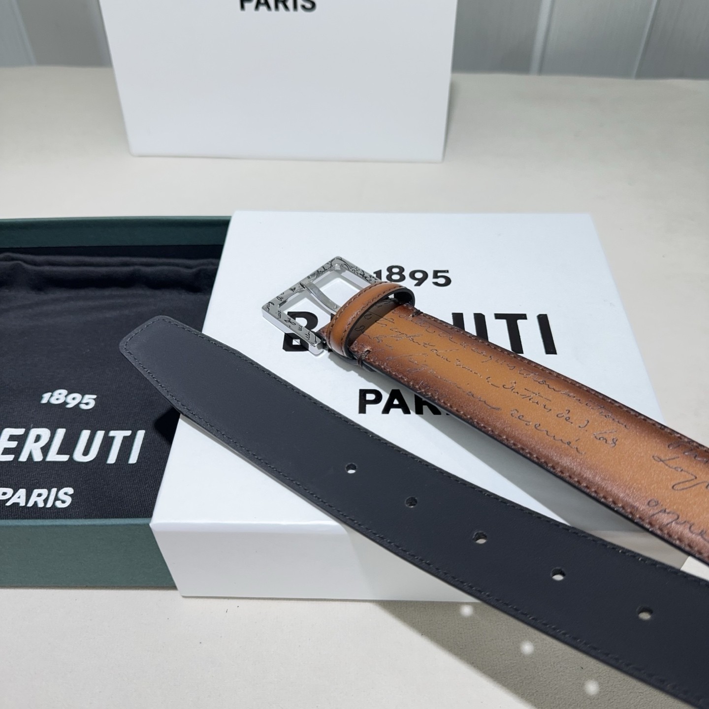 Authentic Berluti Classics Scritto Brown Width: 3.4cm/1.37″