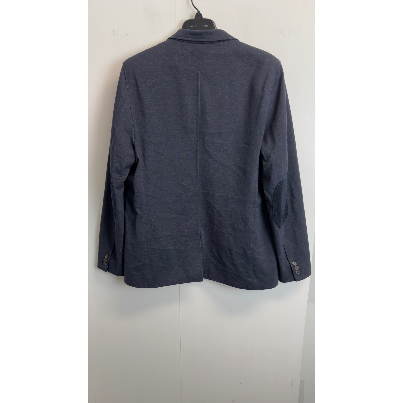 21Men Mens Navy Blue Knit Blazer Jacket Elbow Patches Size Large Two Button