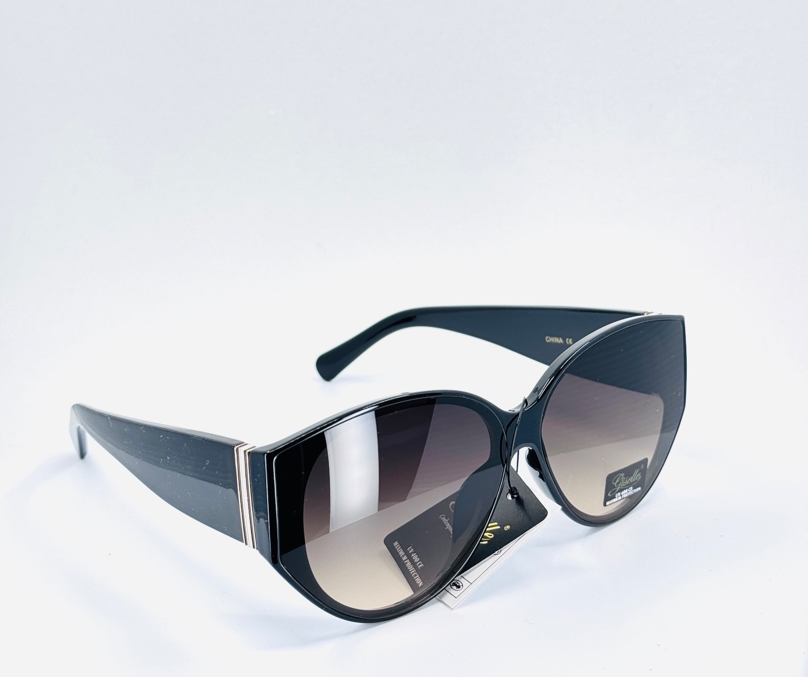 GISELLE 8GSL22477 BLACK Womens Semi Cat Eye Full Rim Sunglasses Grey Lens