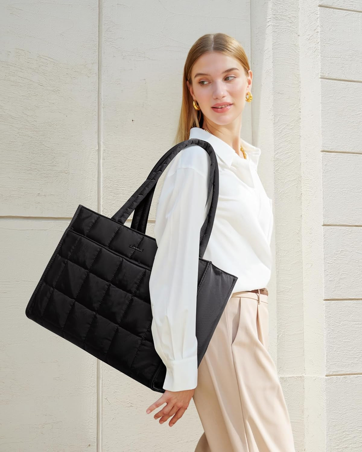 Tote Bag for Women, Puffer Work Handbag 15.6 Inch Laptop Purse for Nurse Teacher