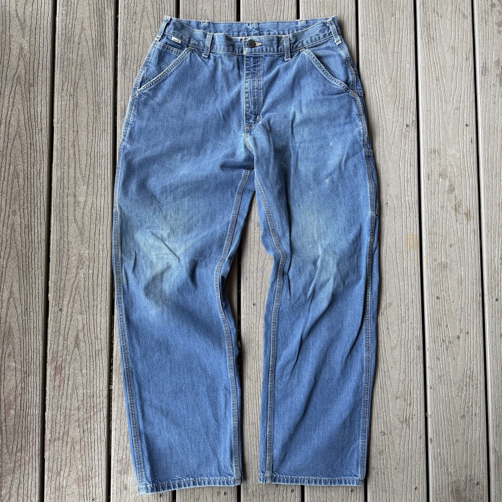 Carhartt FRB13 DNM Men’s Blue Denim Cotton Construction Work Pants 34×32