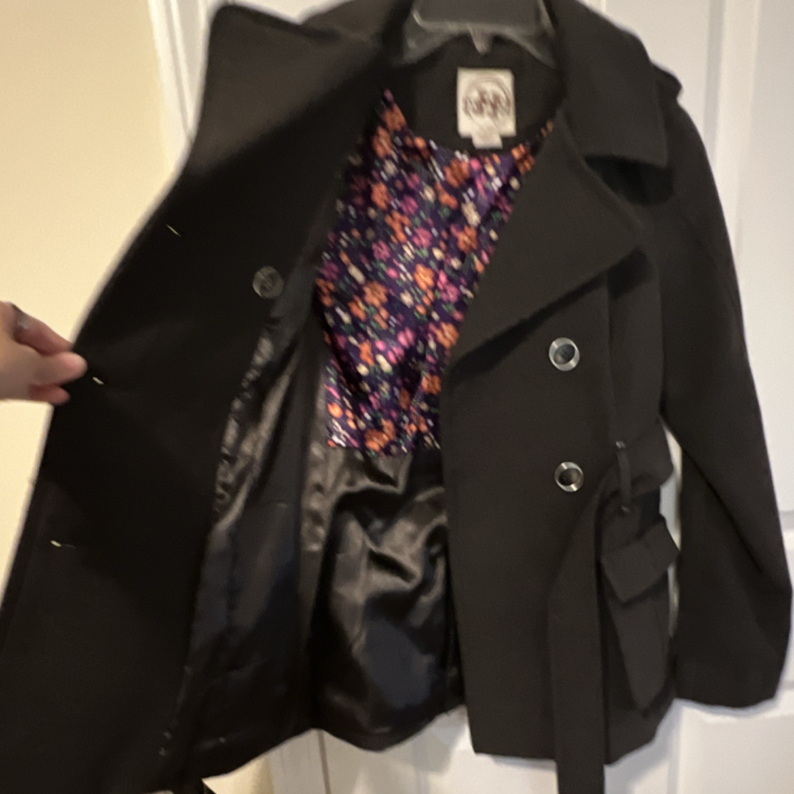 HYDRAULIC Women’s Dark Gray Double-Breasted Belted Lined Pea Coat Size S