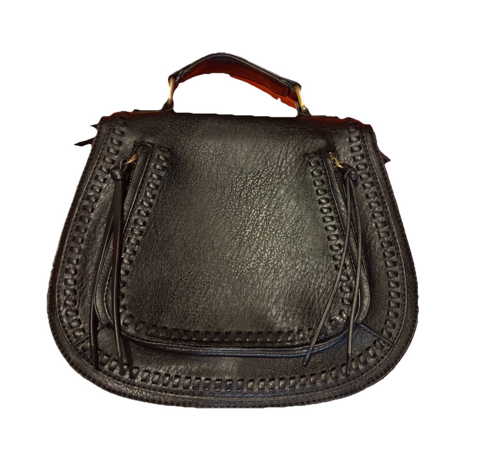 Madison West Black Crossbody Saddle Bag Magnetic Flap Zip Pockets Adjustable