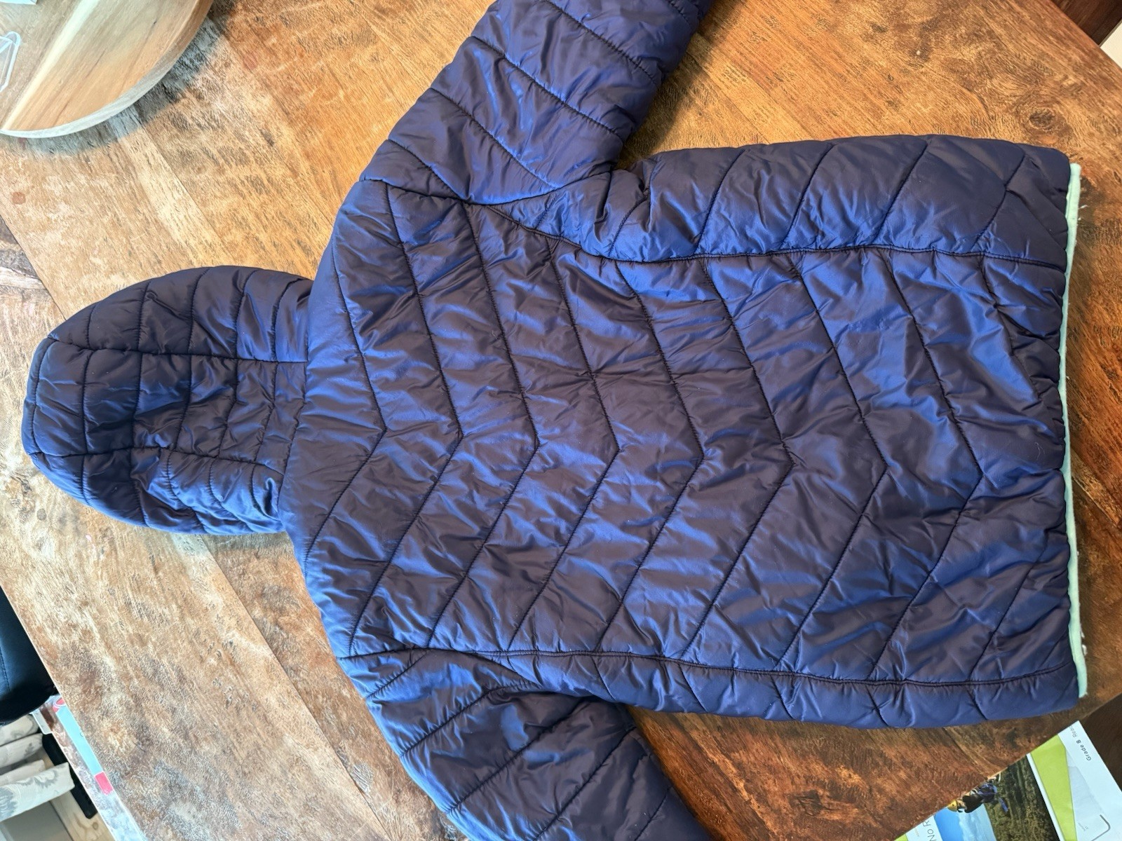Eddie Bauer Kids Reversible Faux Fur Puffer Jacket Turquoise Navy Blue MED 10-12