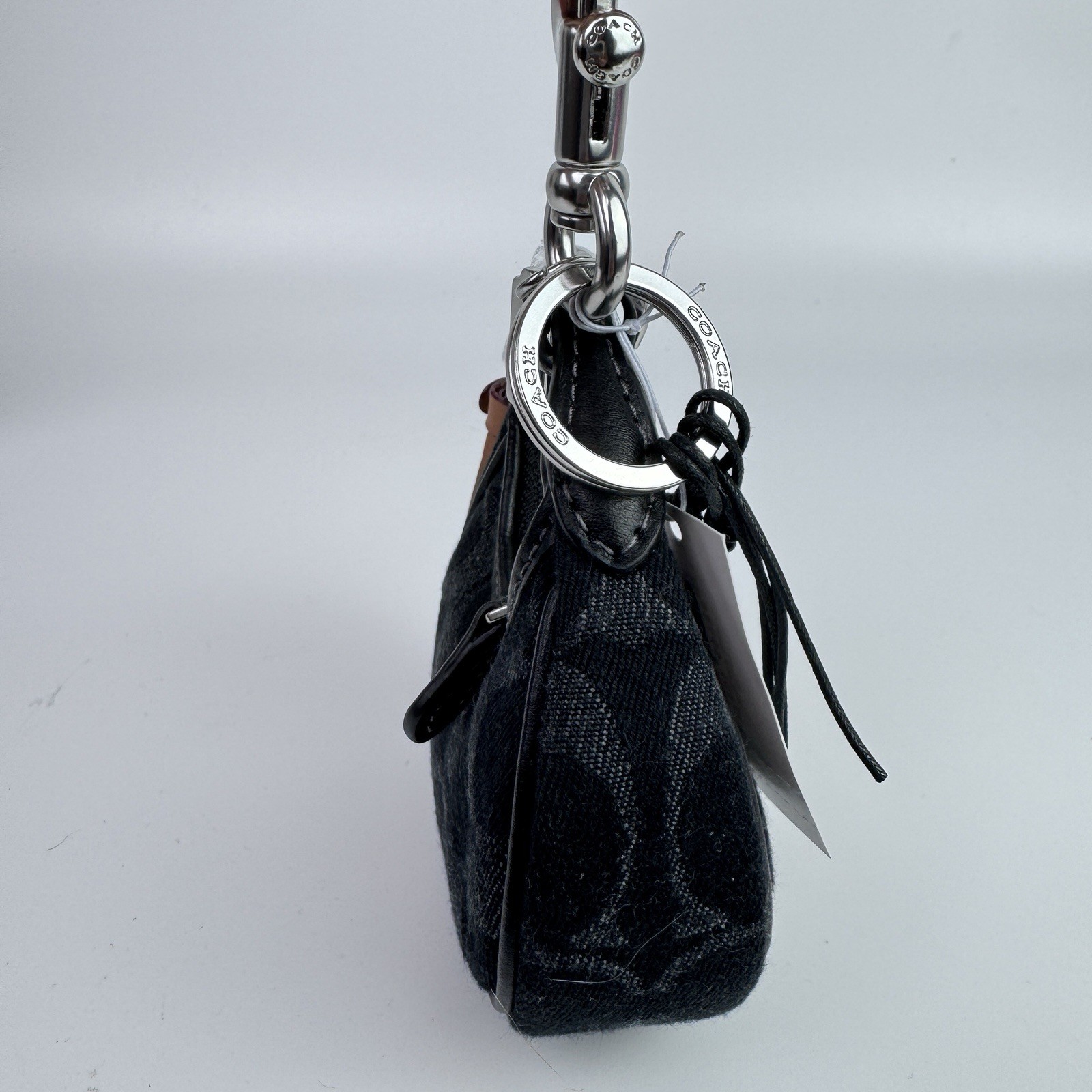 NWT Coach CDB53 Micro Carmen Bag Charm Key Chain Signature Black Denim Silver