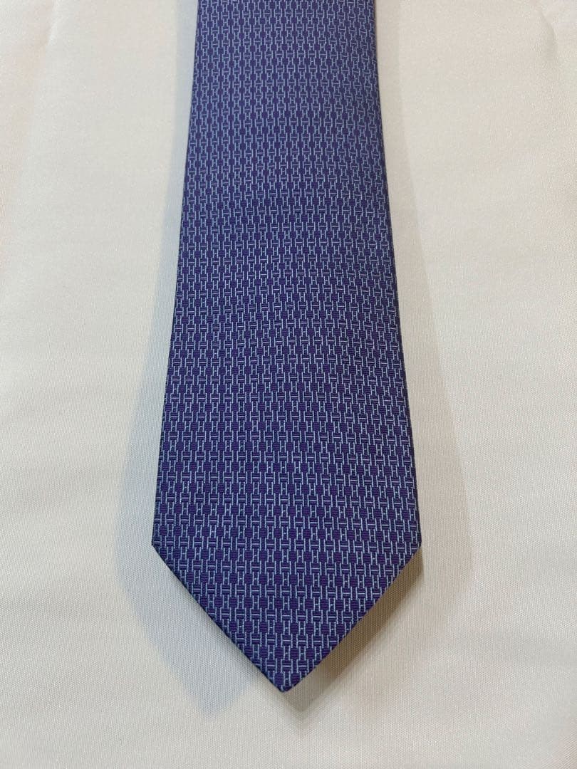 HERMES Tie 8cm Width Purple Excellent Condition Fashion Accessory