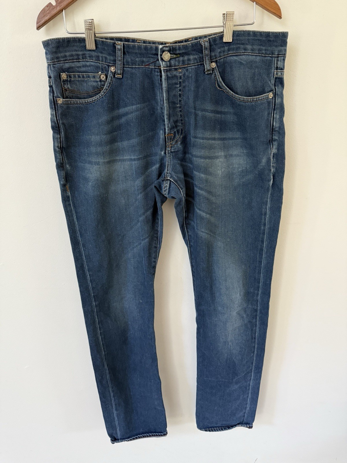 Ted Baker Jeans Mens 34L Blue Tinned Sardines Straight Leg Slim Fit Dark Wash