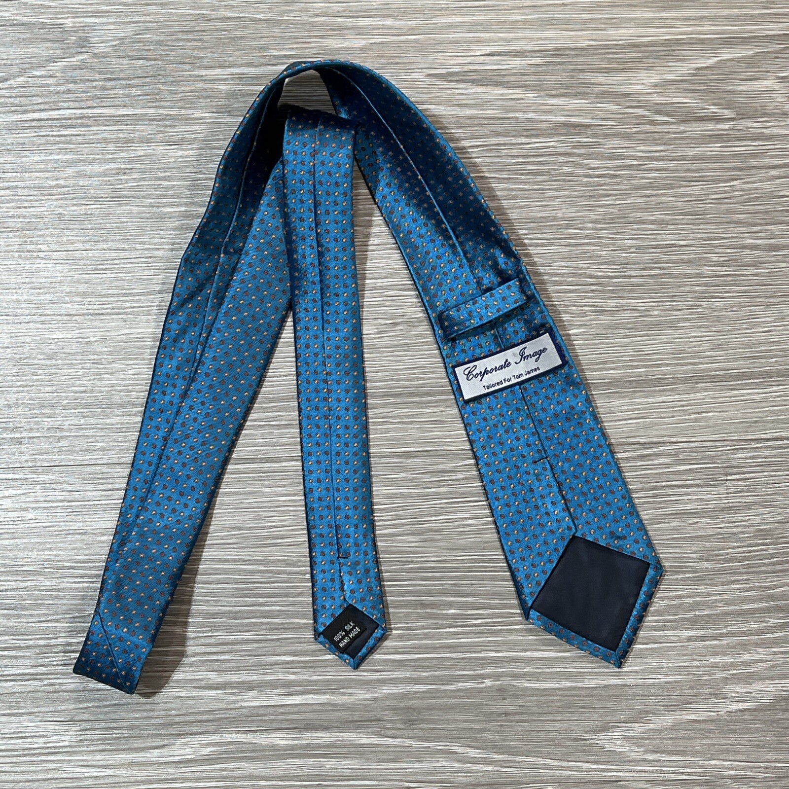 Tom James Corporate Image Tie Mens Hand Made Modern 3” Teal Blue Silk Necktie