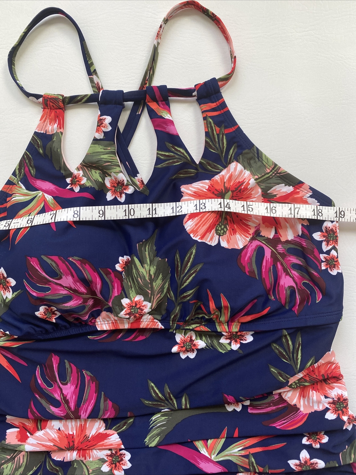 Kona Sol Womens Sz22W Swim Wear Racerback Built In Bra Wireless Adjustable Bands